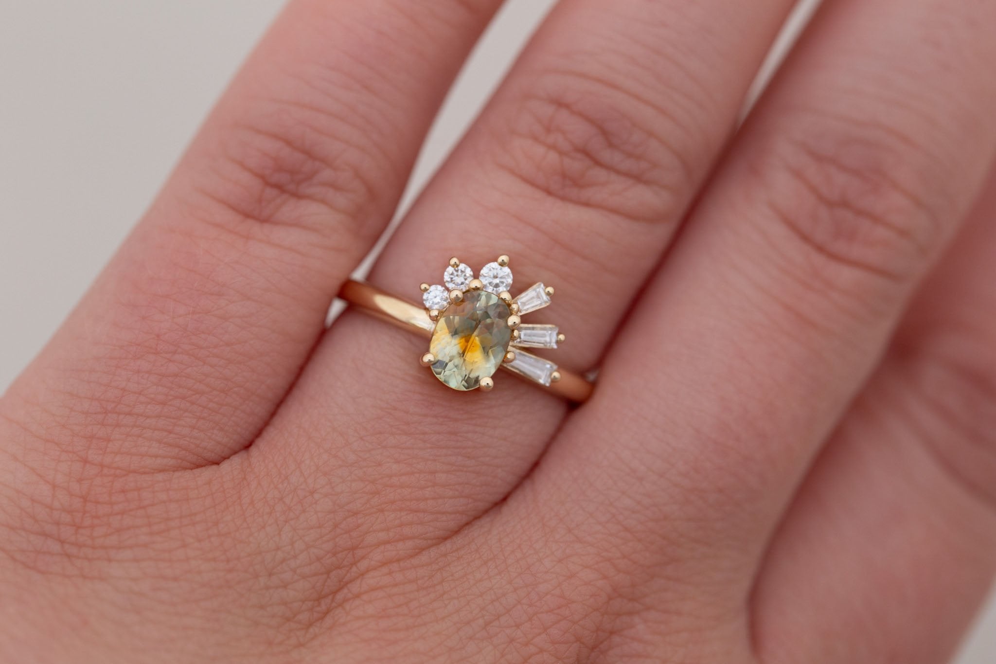 Sol Ring | Bicolor Montana Sapphire + Baguette and Round Diamond Cluster Engagement Ring 1.00 ct | 14k Recycled Gold | One of a Kind