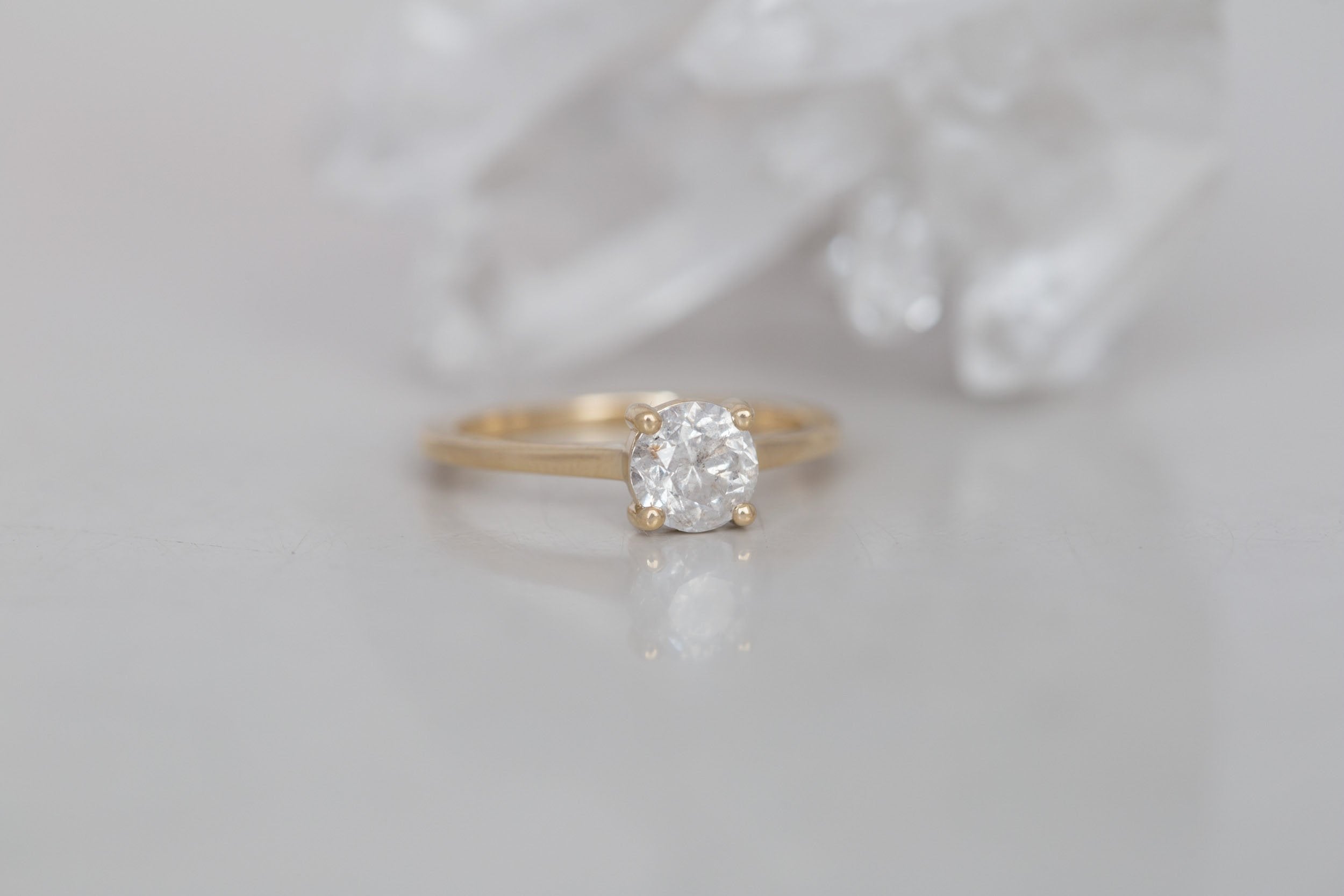 Briar Ring | Round Salt and Pepper Diamond Solitaire Engagement Ring 1.00 ct | 14k Recycled Gold | One of a Kind
