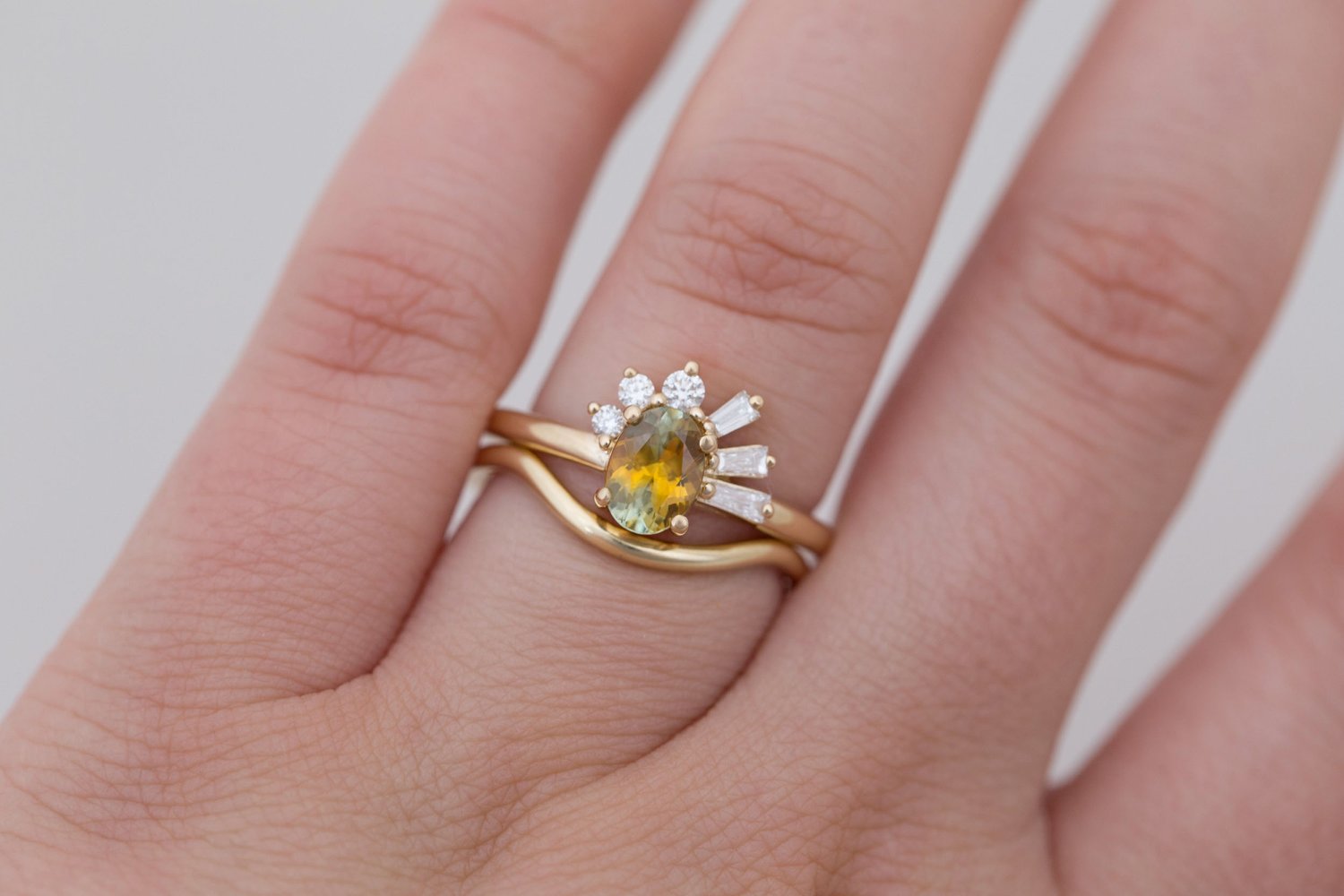 Sol Ring | Bicolor Montana Sapphire + Baguette and Round Diamond Cluster Engagement Ring 1.00 ct | 14k Recycled Gold | One of a Kind