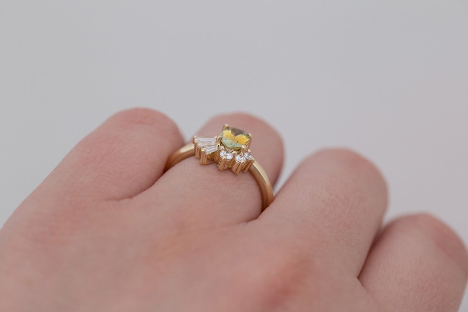 Sol Ring | Bicolor Montana Sapphire + Baguette and Round Diamond Cluster Engagement Ring 1.00 ct | 14k Recycled Gold | One of a Kind