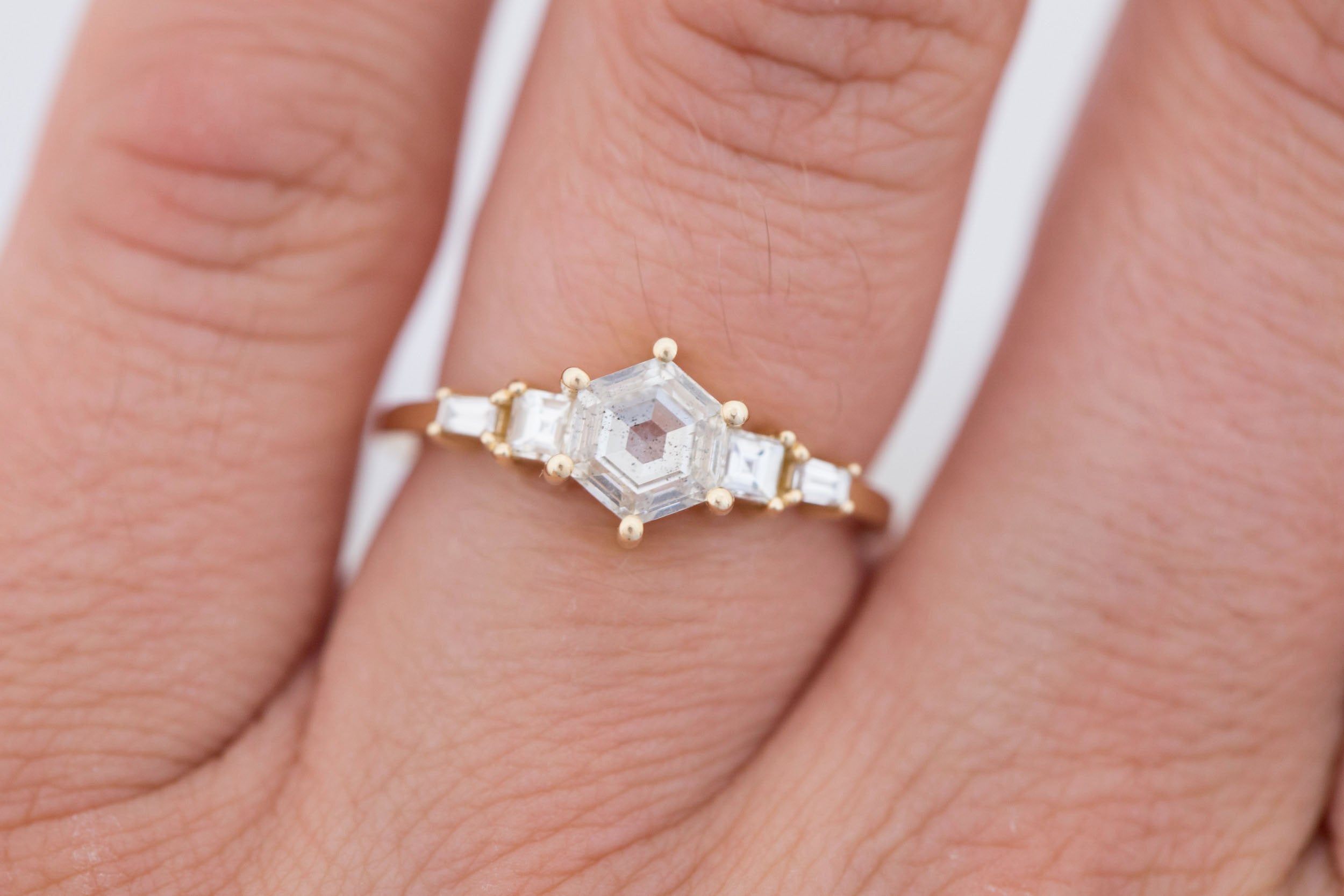 Mira Ring | Diamond Hexagon + Diamond Step Cut Accent Engagement Ring 1.00 ct | 14k Recycled Gold | One of a Kind