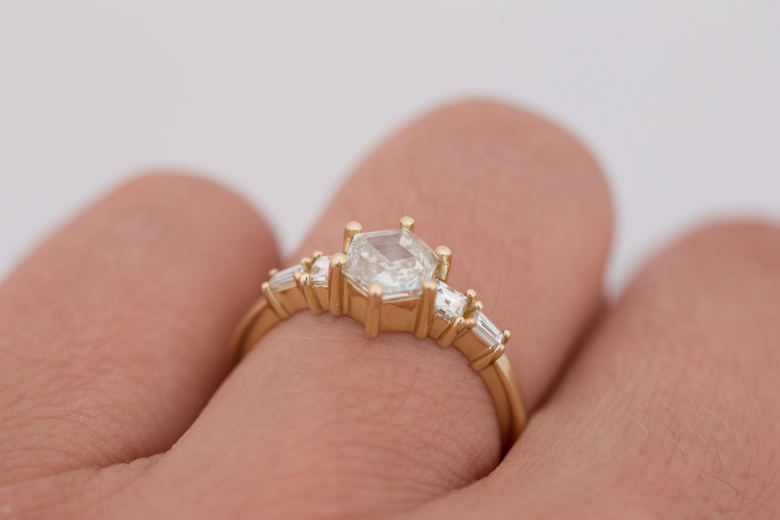 Mira Ring | Diamond Hexagon + Diamond Step Cut Accent Engagement Ring 1.00 ct | 14k Recycled Gold | One of a Kind