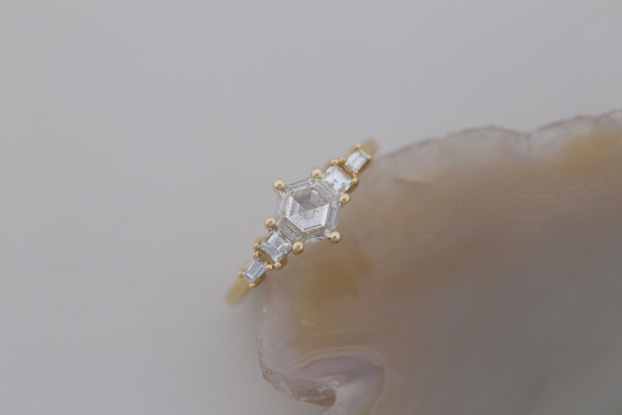 Mira Ring | Diamond Hexagon + Diamond Step Cut Accent Engagement Ring 1.00 ct | 14k Recycled Gold | One of a Kind