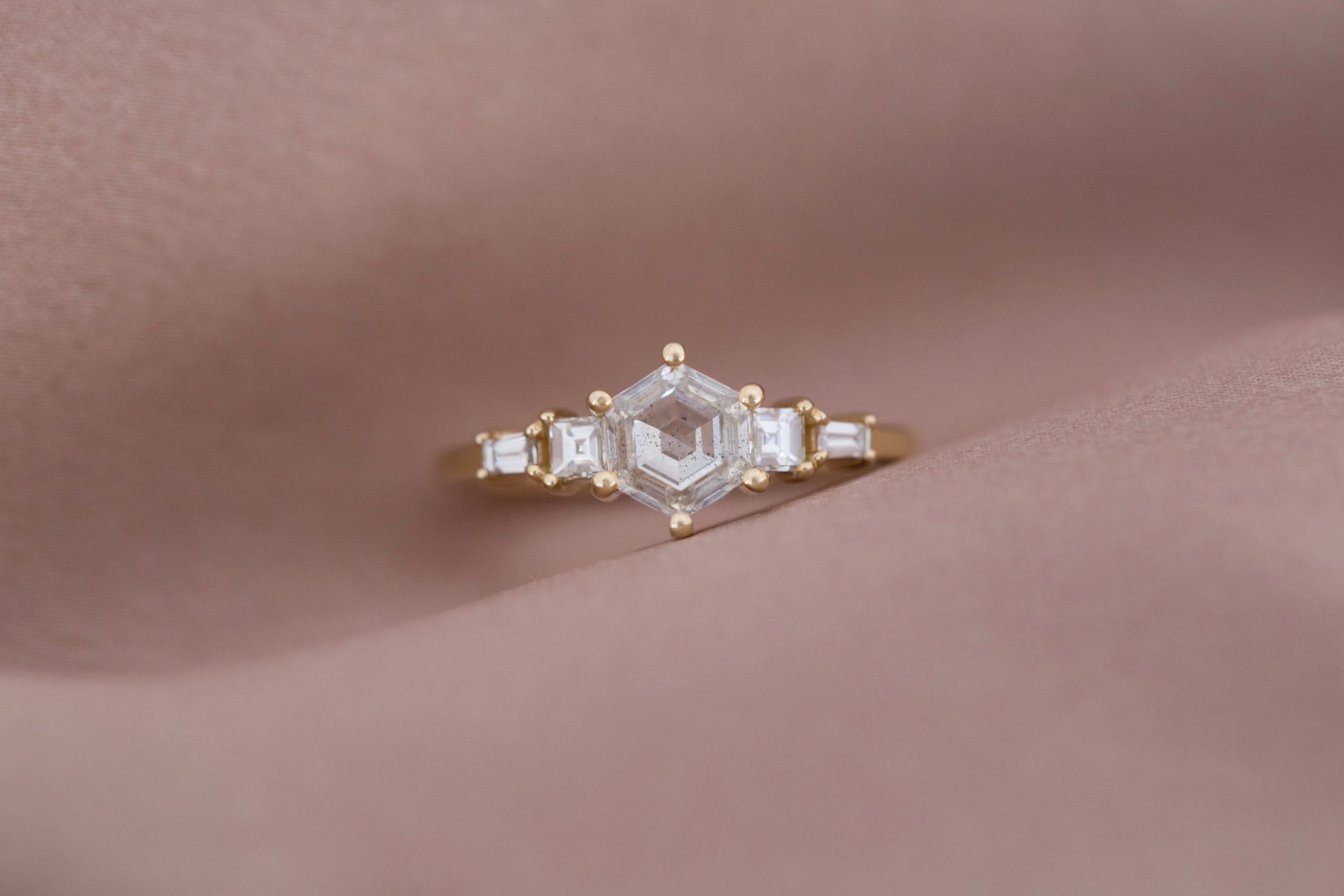 Mira Ring | Diamond Hexagon + Diamond Step Cut Accent Engagement Ring 1.00 ct | 14k Recycled Gold | One of a Kind