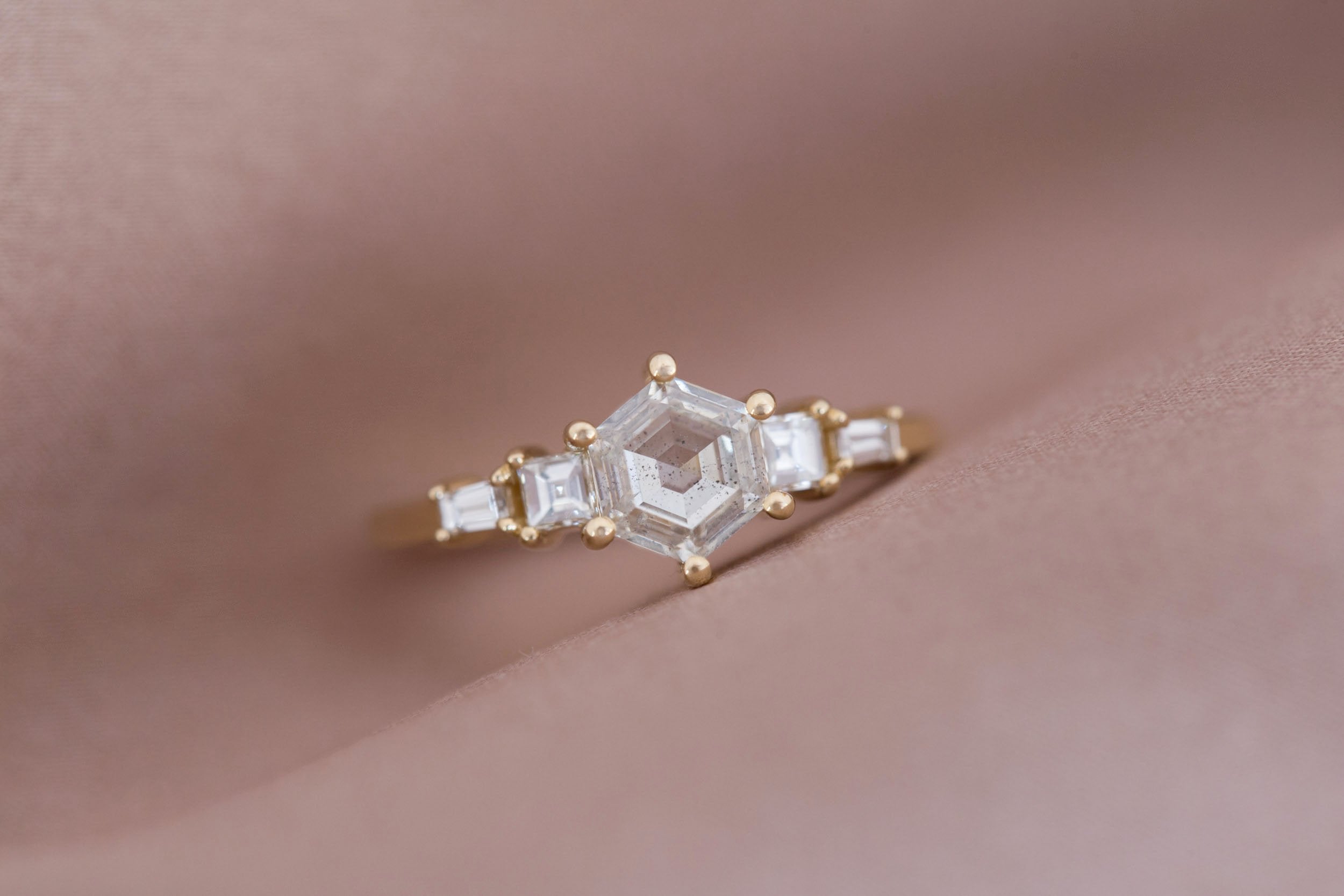 Mira Ring | Diamond Hexagon + Diamond Step Cut Accent Engagement Ring 1.00 ct | 14k Recycled Gold | One of a Kind