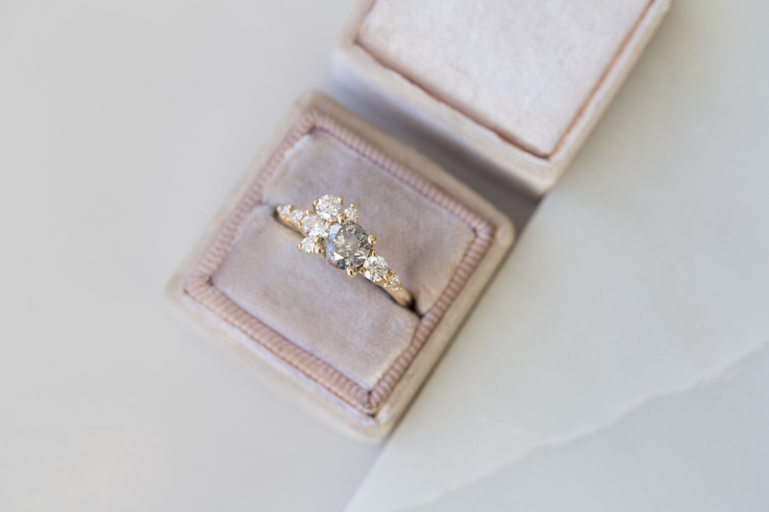 Ilia Ring | Salt and Pepper Diamond + Diamond Cluster Engagement Ring | 14k Recycled Gold | One of a Kind
