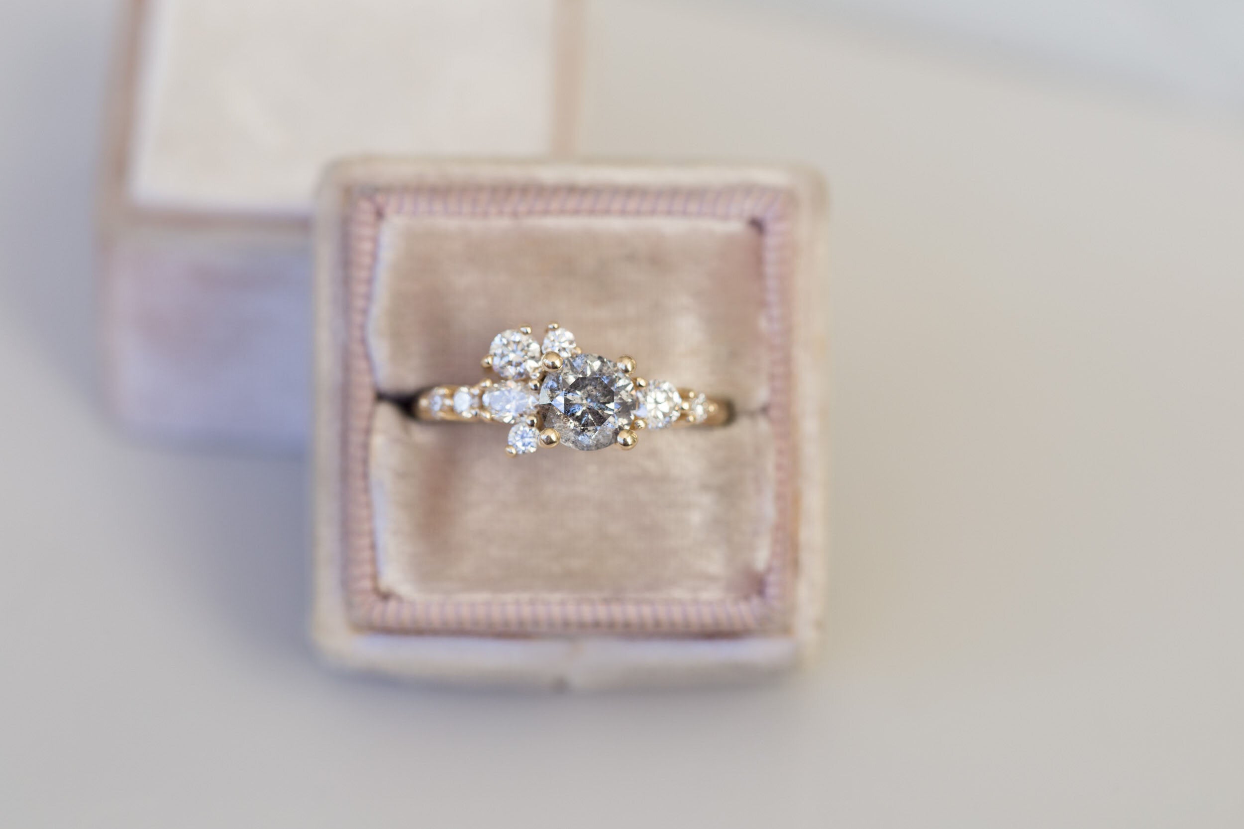 Ilia Ring | Salt and Pepper Diamond + Diamond Cluster Engagement Ring | 14k Recycled Gold | One of a Kind