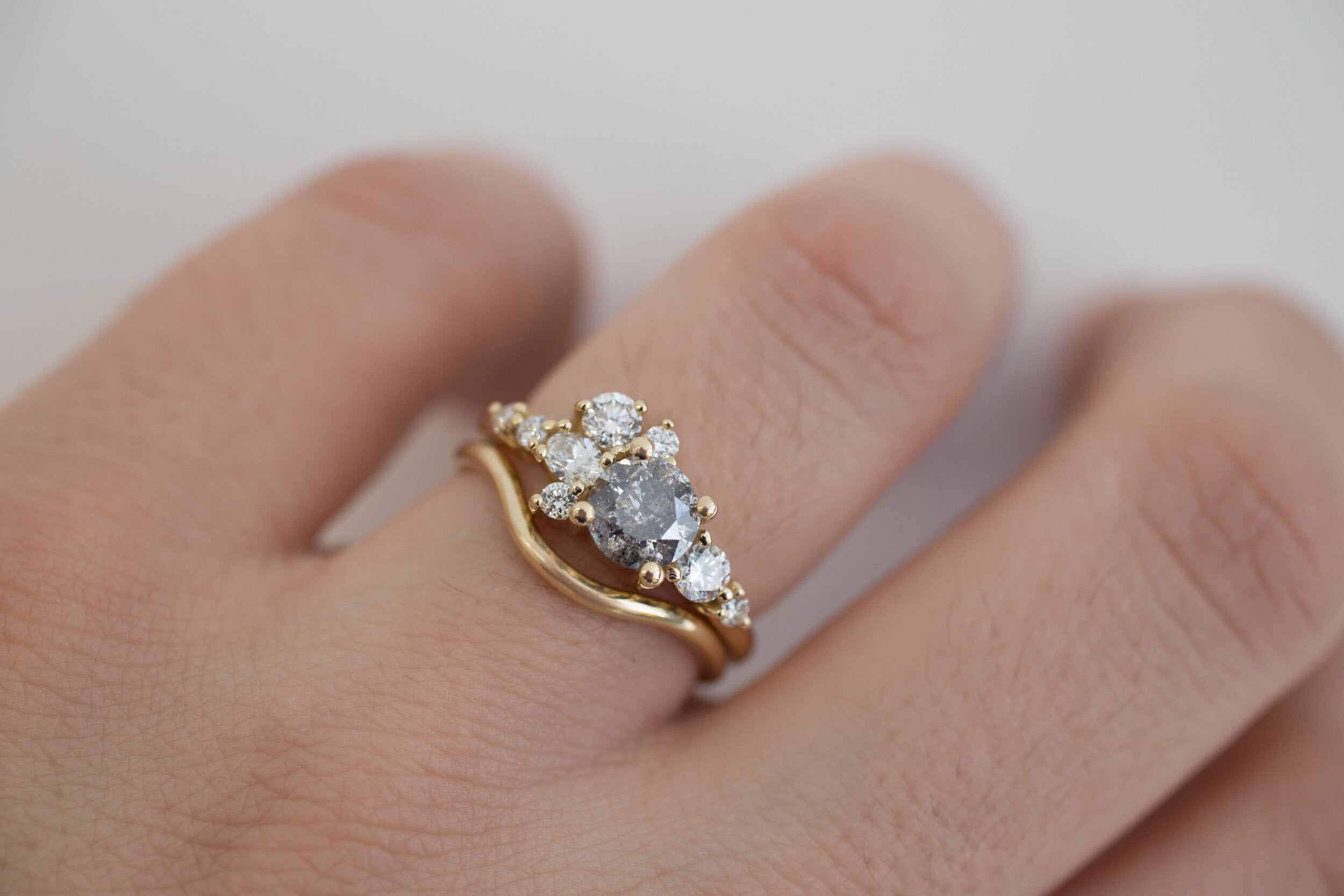 Ilia Ring | Salt and Pepper Diamond + Diamond Cluster Engagement Ring | 14k Recycled Gold | One of a Kind