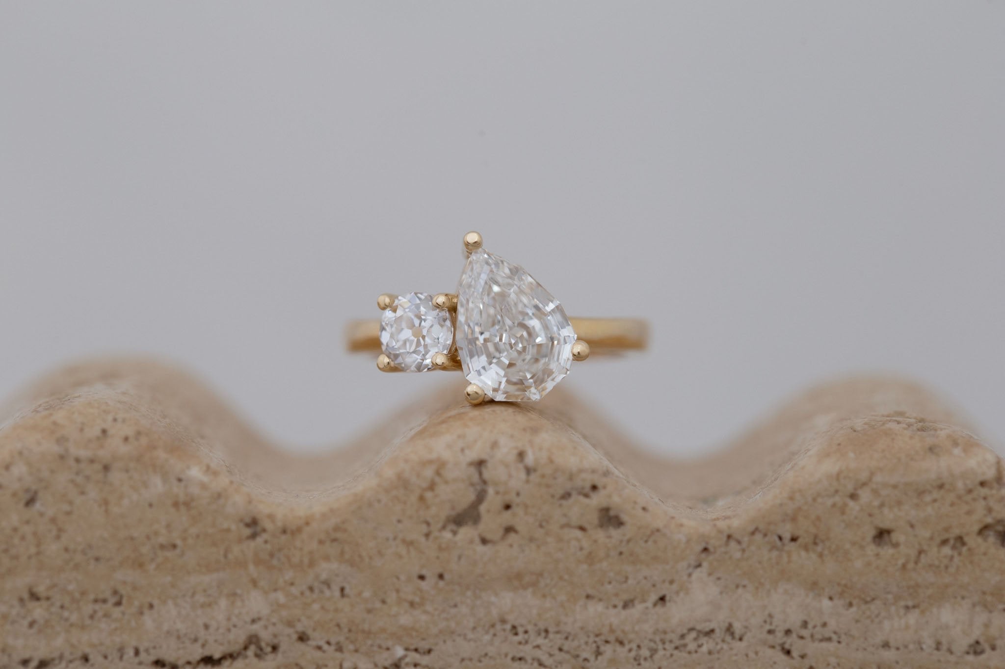 Liana Ring | Lab Pear Cut Diamond + Lab Old European Cut Diamond Engagement Ring 2.24 ct | 14k Recycled Gold | One of a Kind