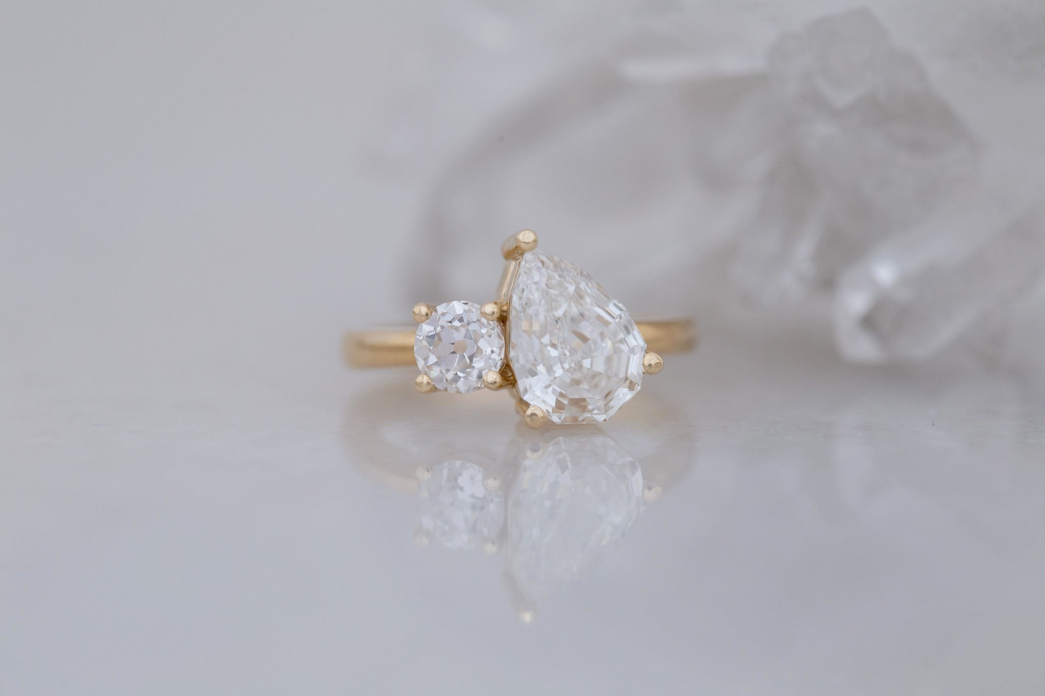 Liana Ring | Lab Pear Cut Diamond + Lab Old European Cut Diamond Engagement Ring 2.24 ct | 14k Recycled Gold | One of a Kind