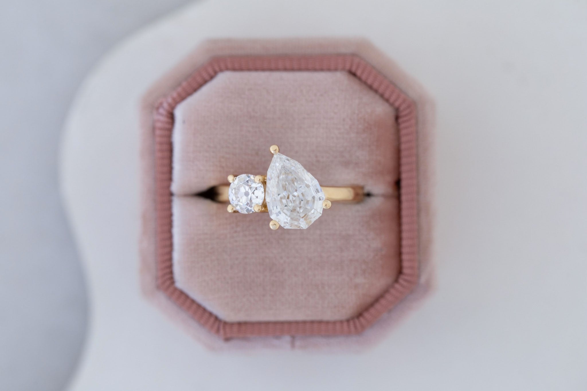 Liana Ring | Lab Pear Cut Diamond + Lab Old European Cut Diamond Engagement Ring 2.24 ct | 14k Recycled Gold | One of a Kind