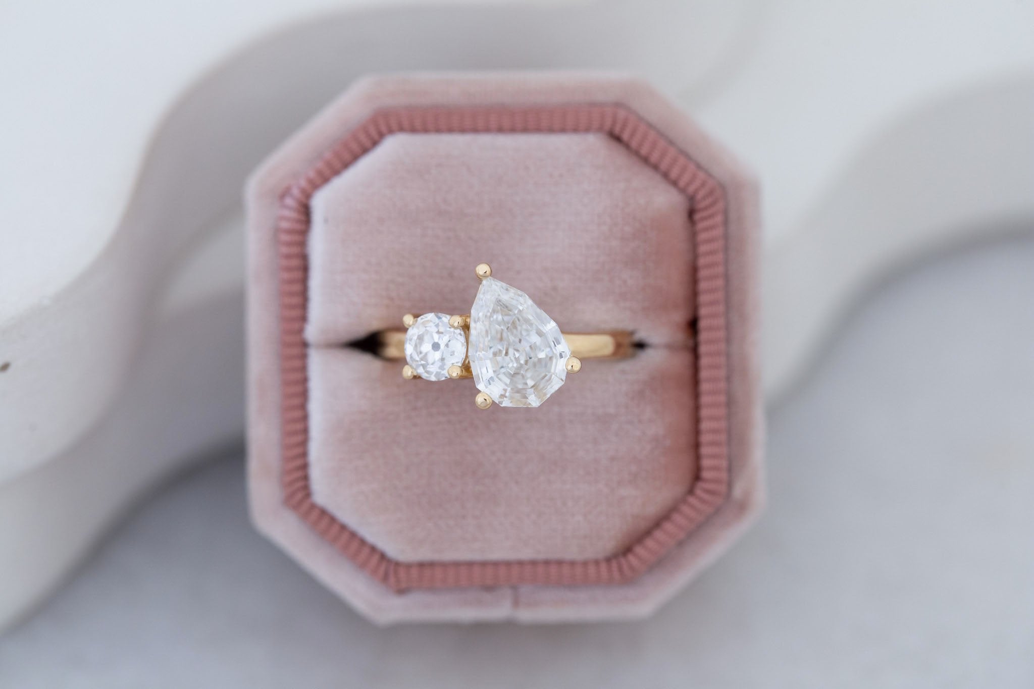 Liana Ring | Lab Pear Cut Diamond + Lab Old European Cut Diamond Engagement Ring 2.24 ct | 14k Recycled Gold | One of a Kind