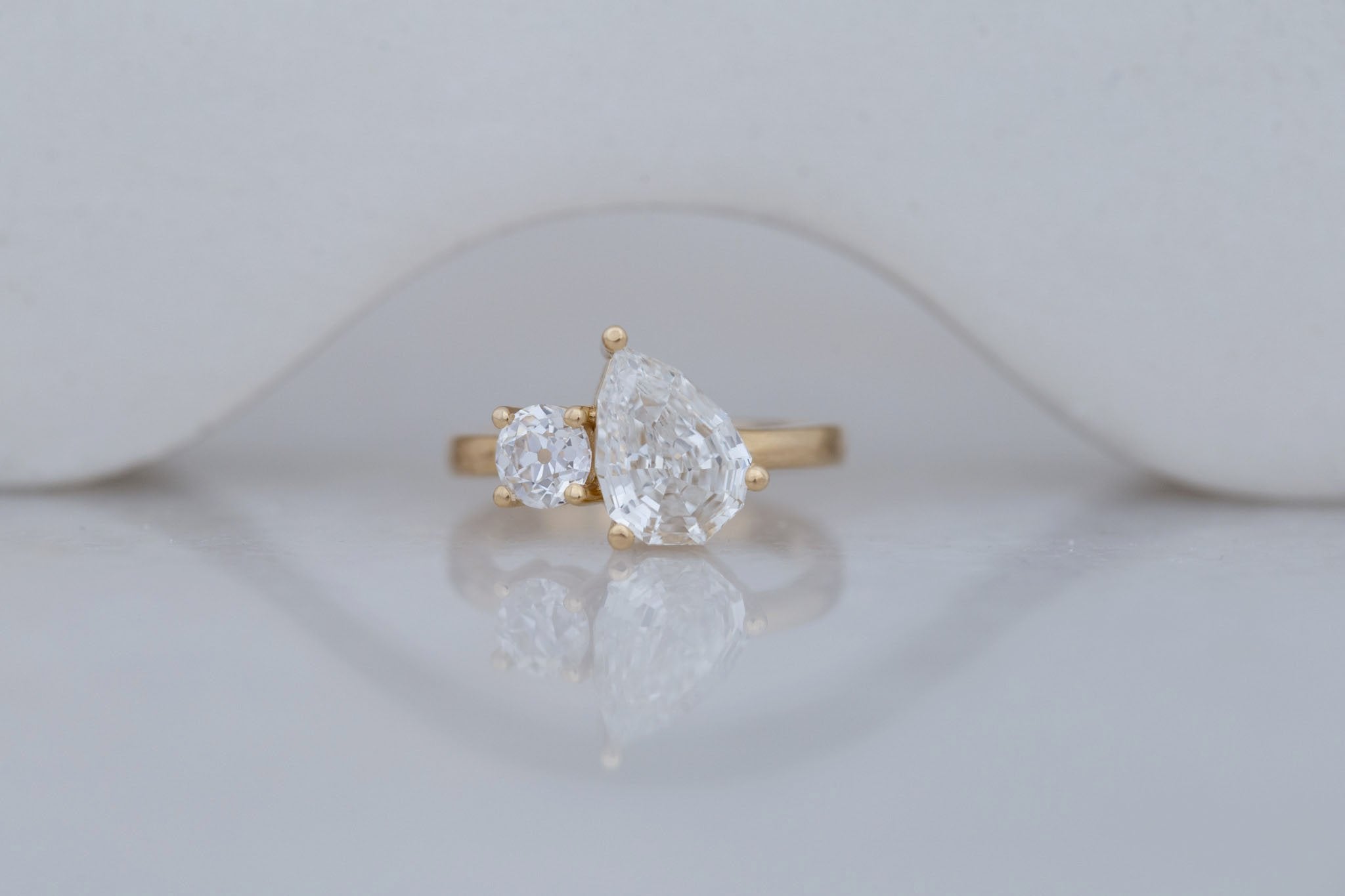 Liana Ring | Lab Pear Cut Diamond + Lab Old European Cut Diamond Engagement Ring 2.24 ct | 14k Recycled Gold | One of a Kind