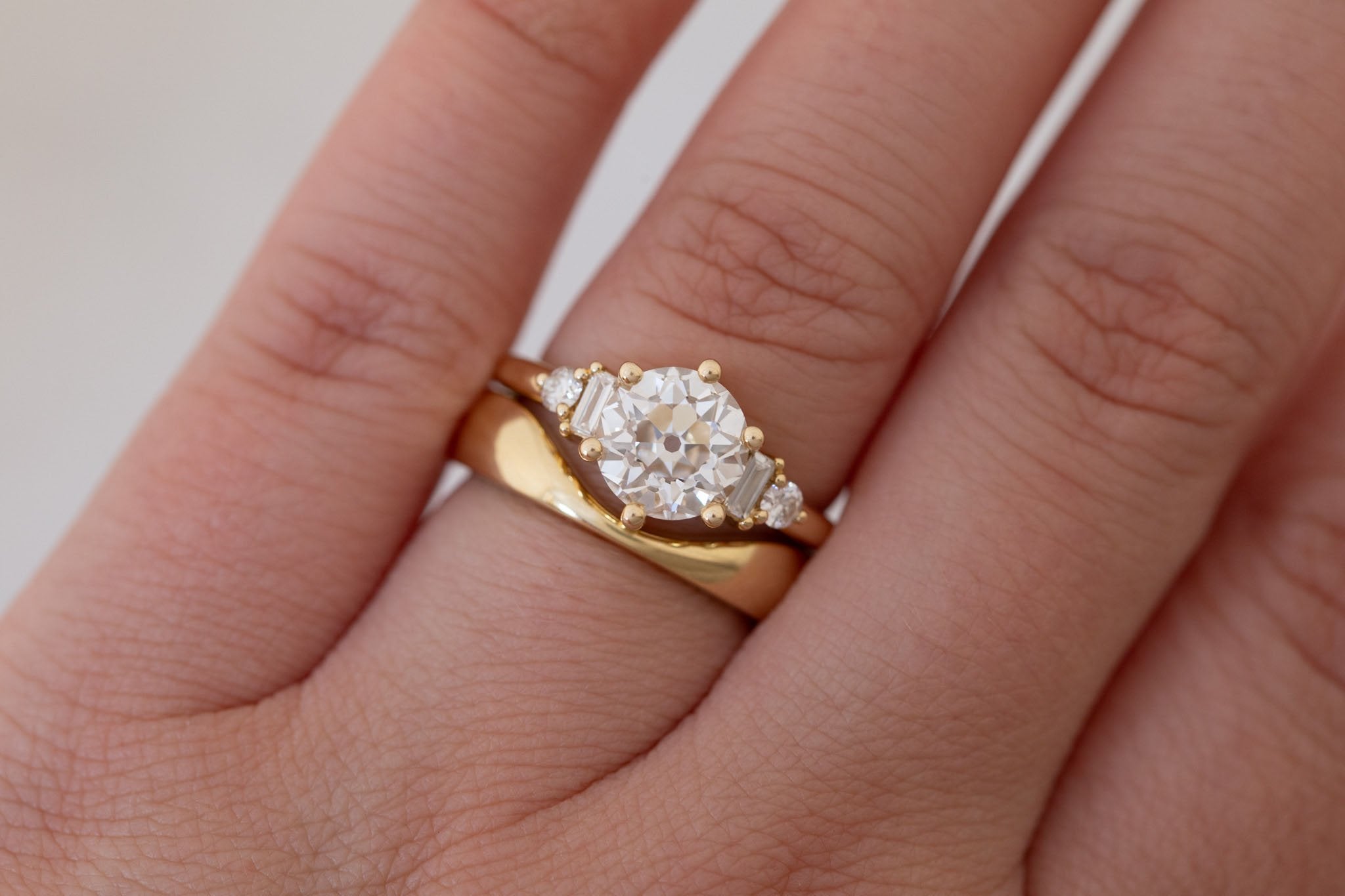Alsea Ring | Lab Antique Round Cut Diamond + Baguette and Round Lab Diamond Accents Engagement Ring 2.08 ct | 14k Recycled Gold | One of a Kind