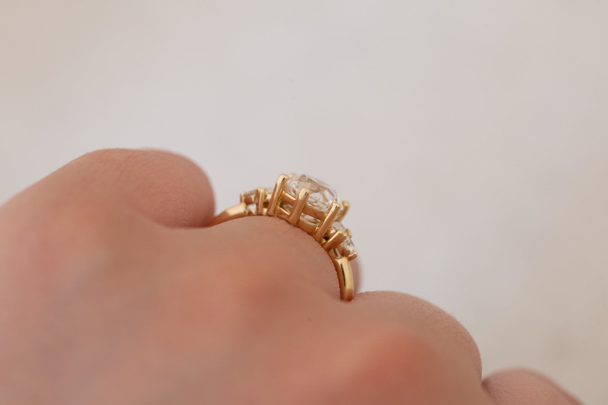 Alsea Ring | Lab Antique Round Cut Diamond + Baguette and Round Lab Diamond Accents Engagement Ring 2.08 ct | 14k Recycled Gold | One of a Kind