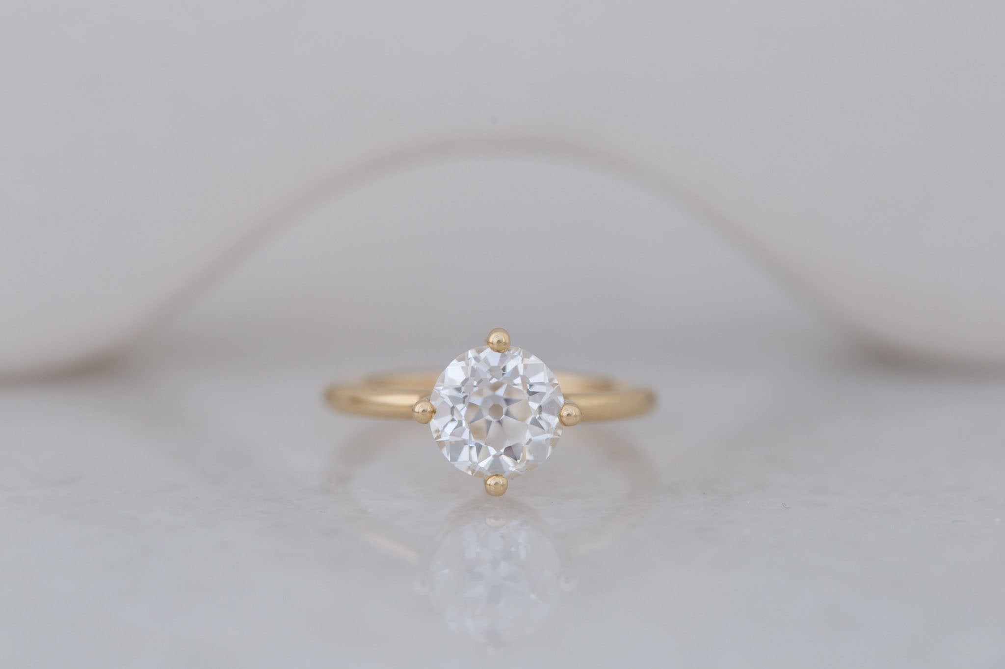 Leta Ring | Lab Antique Old European Cut Diamond Compass Set Solitaire Engagement Ring 2.08 ct | 14k Recycled Gold | One of a Kind
