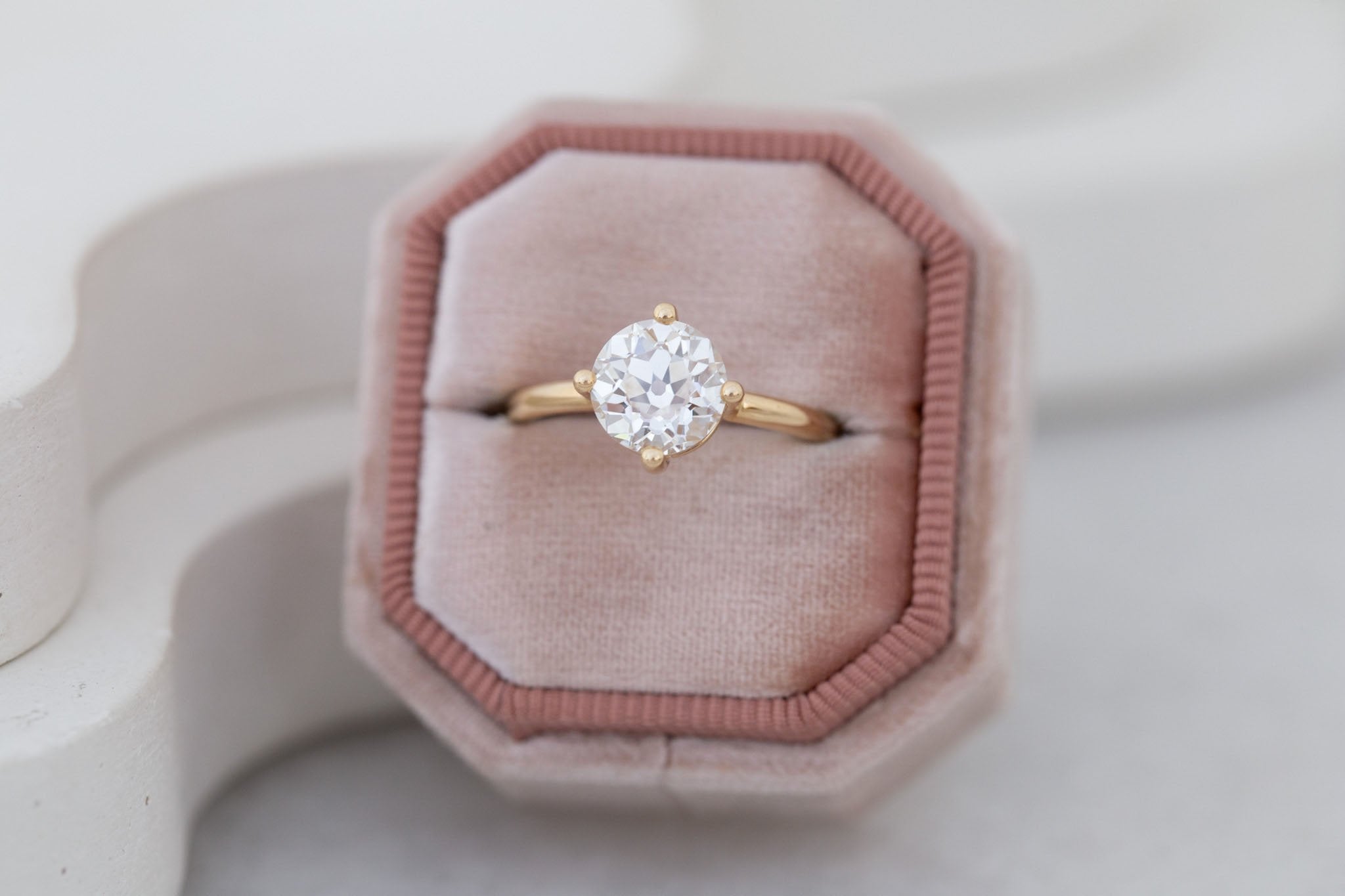 Leta Ring | Lab Antique Old European Cut Diamond Compass Set Solitaire Engagement Ring 2.08 ct | 14k Recycled Gold | One of a Kind