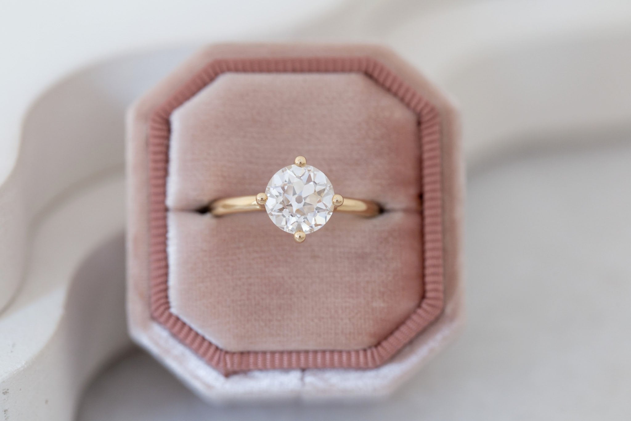 Leta Ring | Lab Antique Old European Cut Diamond Compass Set Solitaire Engagement Ring 2.08 ct | 14k Recycled Gold | One of a Kind