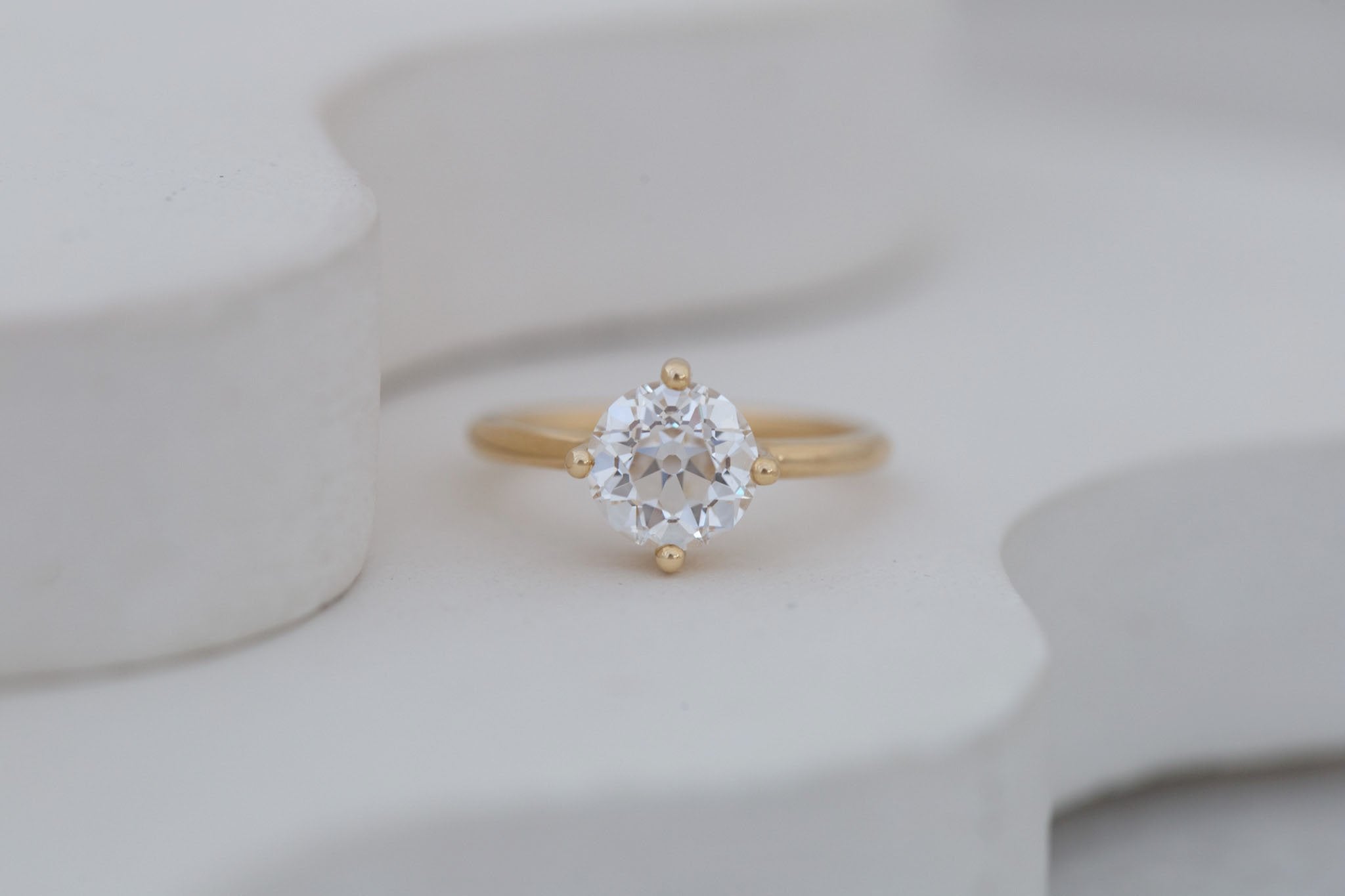 Leta Ring | Lab Antique Old European Cut Diamond Compass Set Solitaire Engagement Ring 2.08 ct | 14k Recycled Gold | One of a Kind