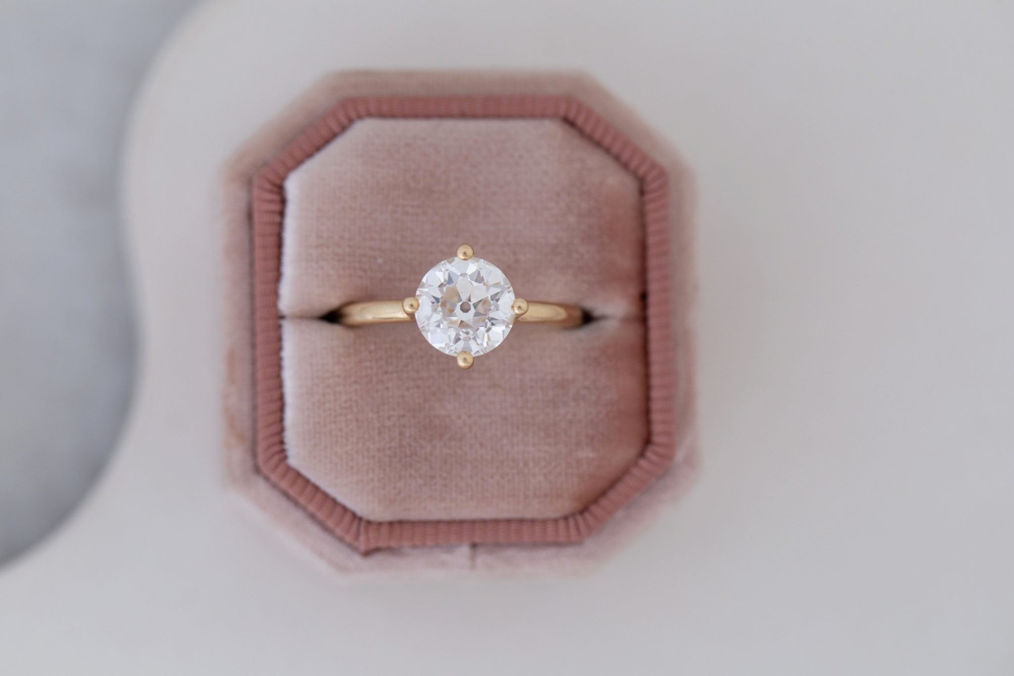 Leta Ring | Lab Antique Old European Cut Diamond Compass Set Solitaire Engagement Ring 2.08 ct | 14k Recycled Gold | One of a Kind