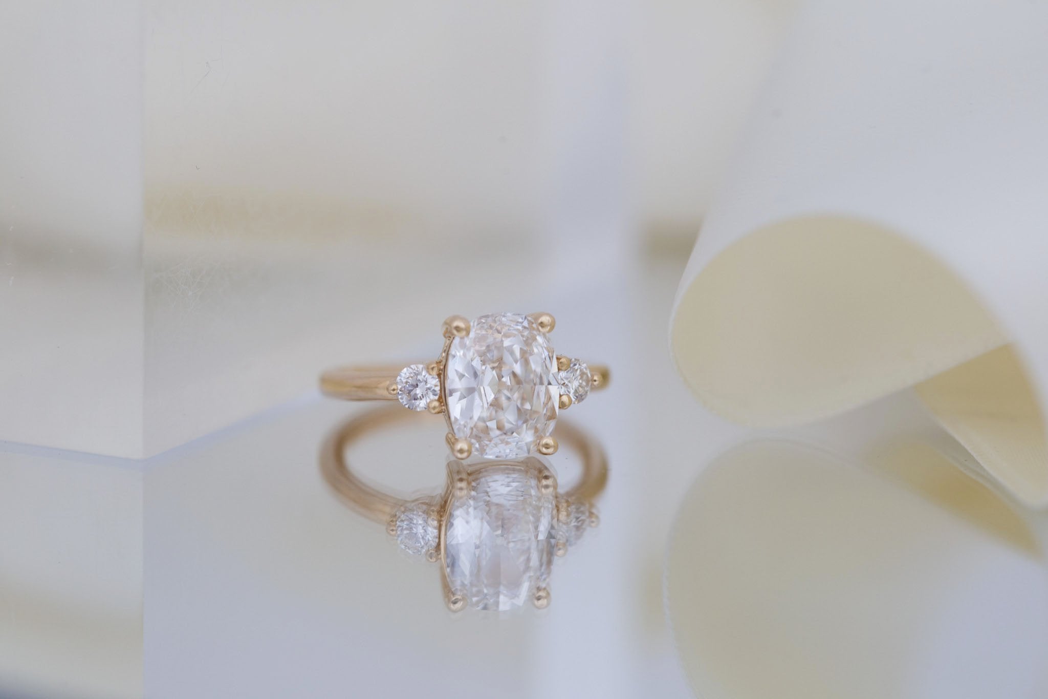 Maeve Ring | Lab Antique Cushion Cut Diamond + Round Lab Diamond Accent Engagement Ring 2.11 ct | 14k Recycled Gold | One of a Kind