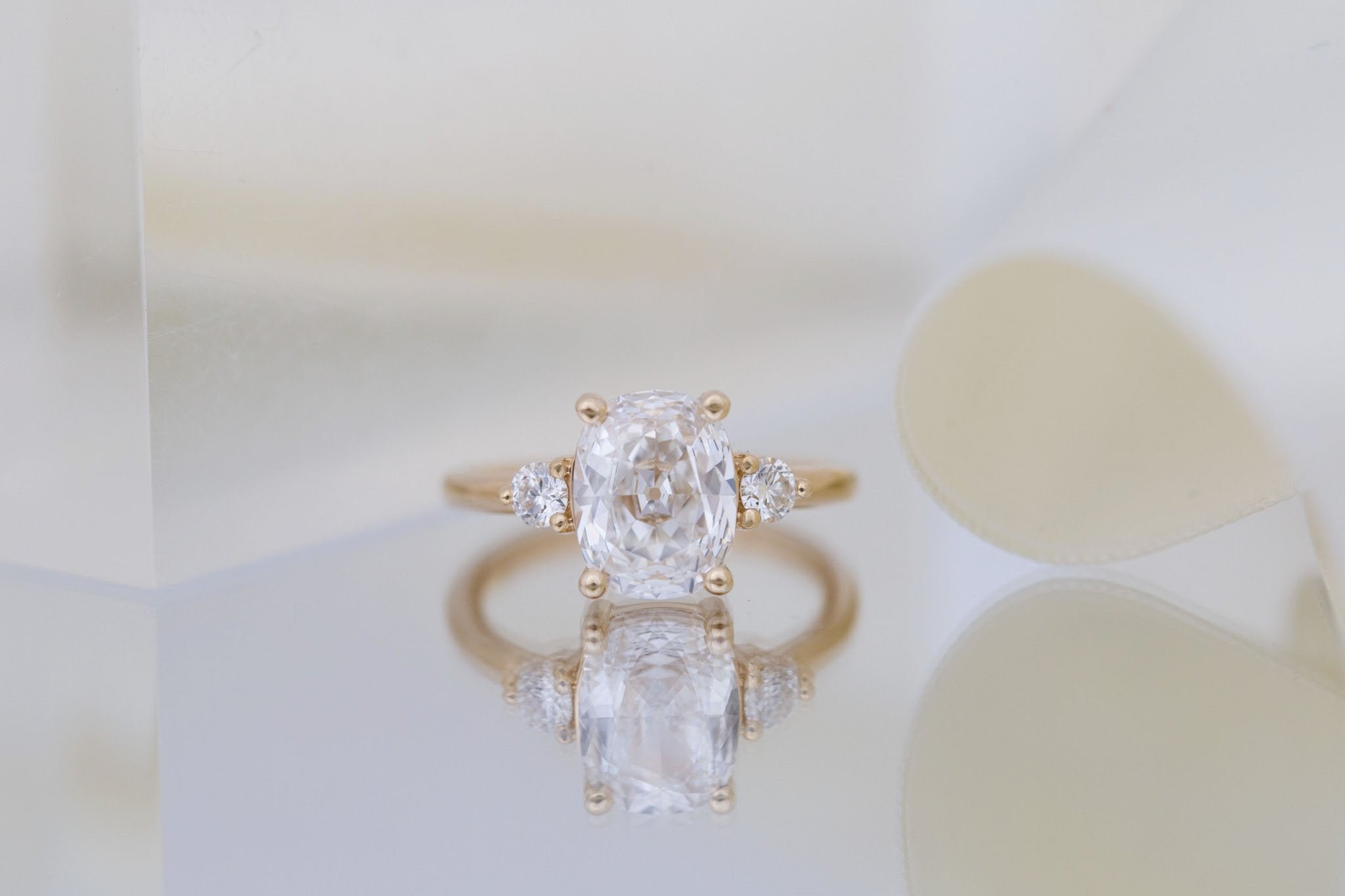 Maeve Ring | Lab Antique Cushion Cut Diamond + Round Lab Diamond Accent Engagement Ring 2.11 ct | 14k Recycled Gold | One of a Kind