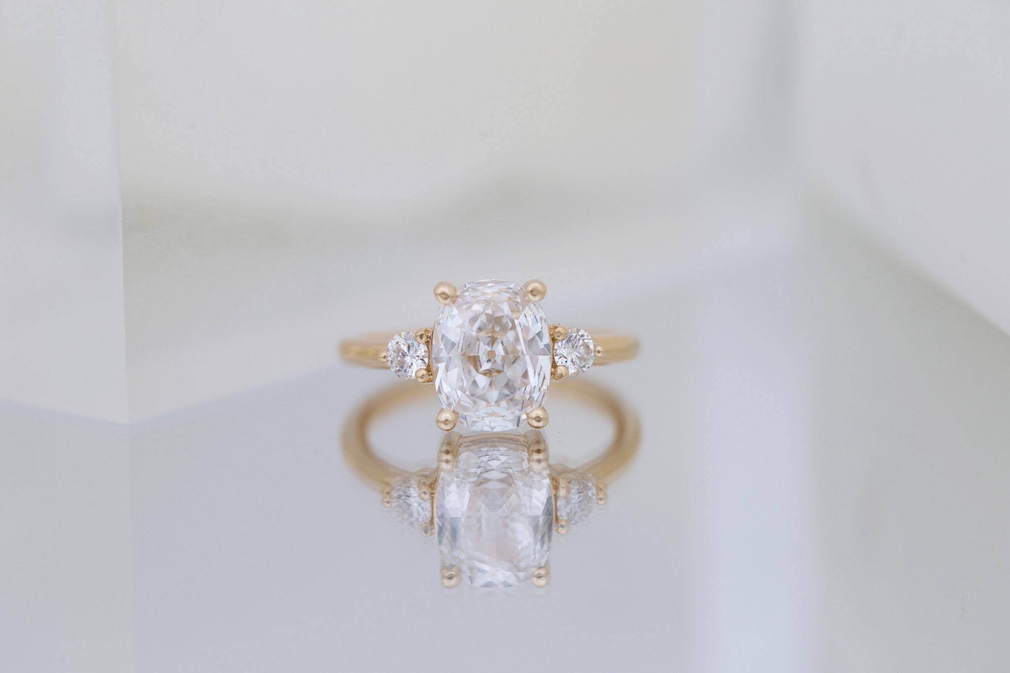 Maeve Ring | Lab Antique Cushion Cut Diamond + Round Lab Diamond Accent Engagement Ring 2.11 ct | 14k Recycled Gold | One of a Kind