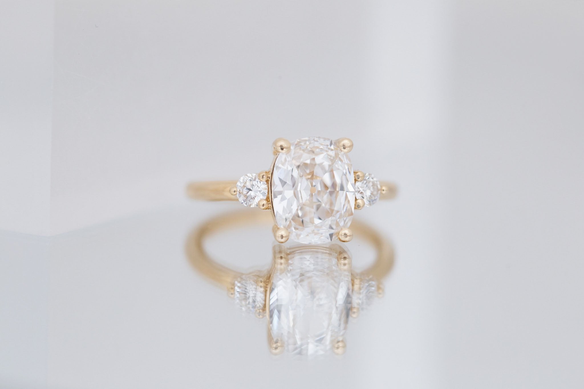 Maeve Ring | Lab Antique Cushion Cut Diamond + Round Lab Diamond Accent Engagement Ring 2.11 ct | 14k Recycled Gold | One of a Kind