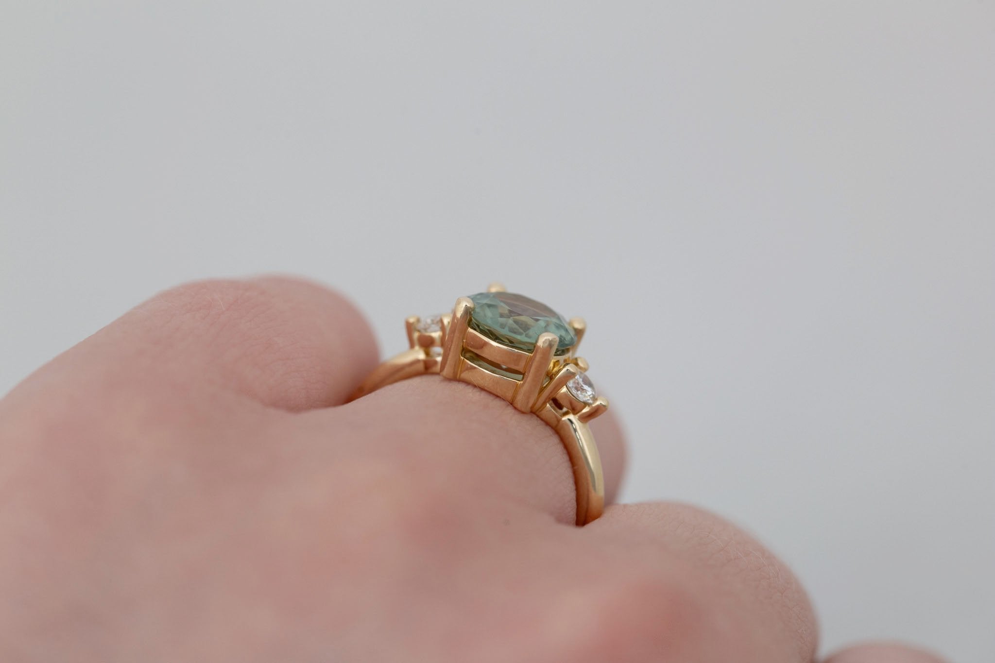 Maeve Ring | Green Sapphire + Round Diamond Accent Engagement Ring 2.65 ct | 14k Recycled Gold | One of a Kind