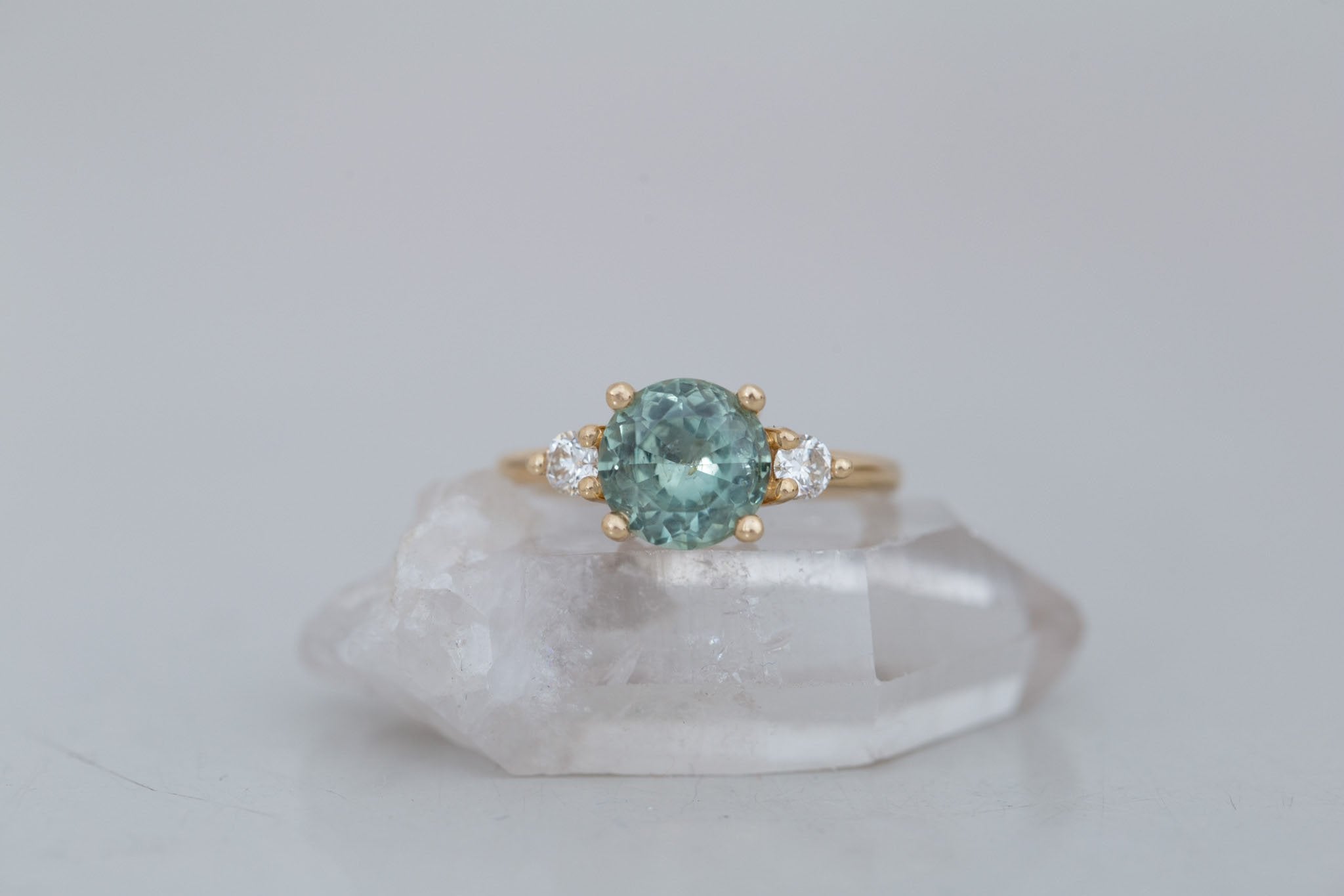 Maeve Ring | Green Sapphire + Round Diamond Accent Engagement Ring 2.65 ct | 14k Recycled Gold | One of a Kind