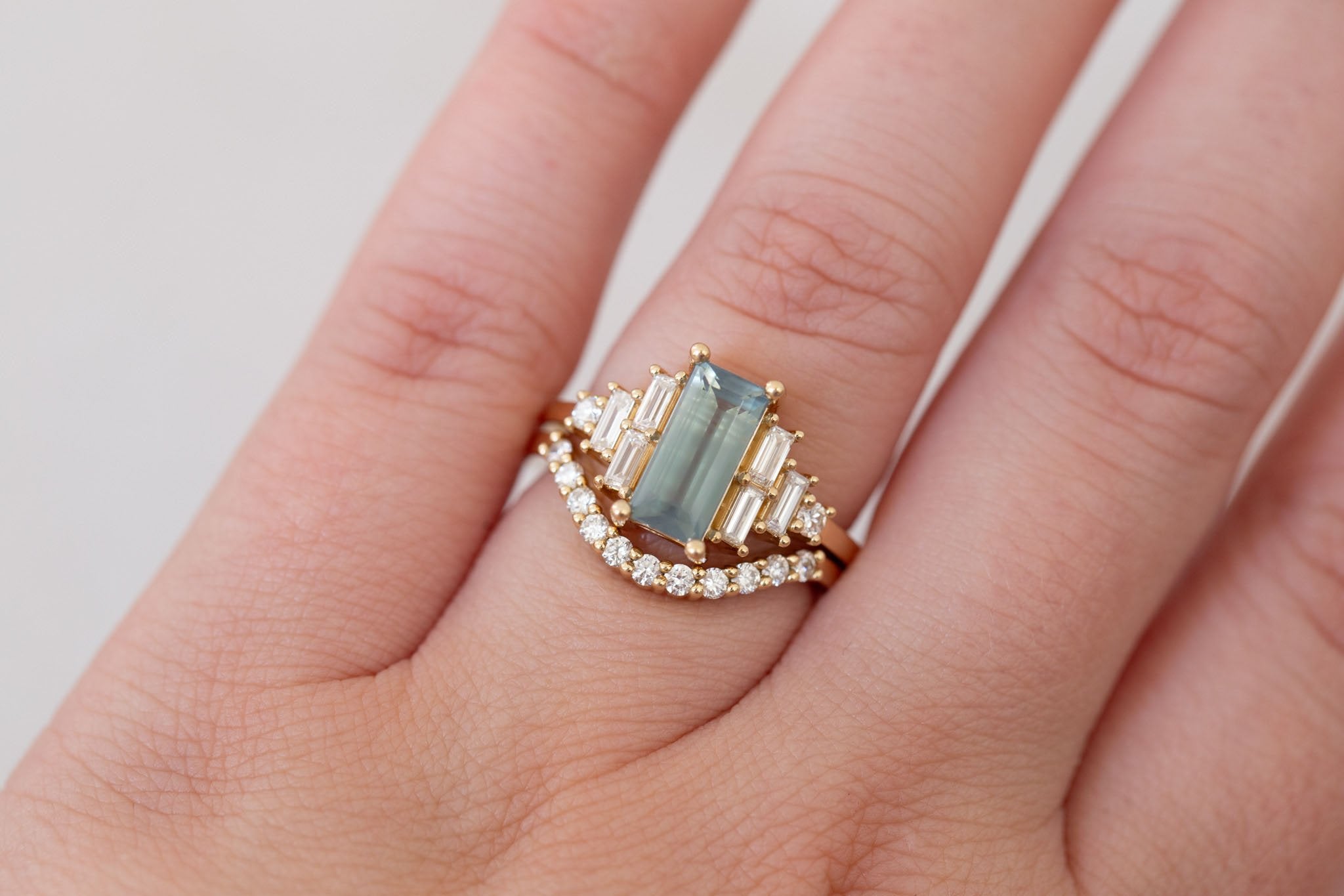 Delta Ring | Mint Montana Sapphire + Diamond Cluster Engagement Ring 2.00 ct | 14k Recycled Gold | One of a Kind