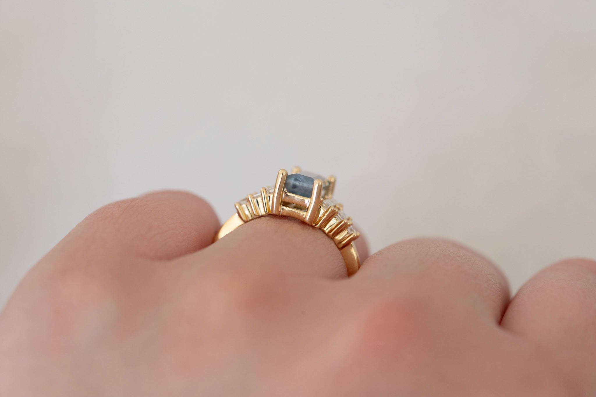Delta Ring | Mint Montana Sapphire + Diamond Cluster Engagement Ring 2.00 ct | 14k Recycled Gold | One of a Kind