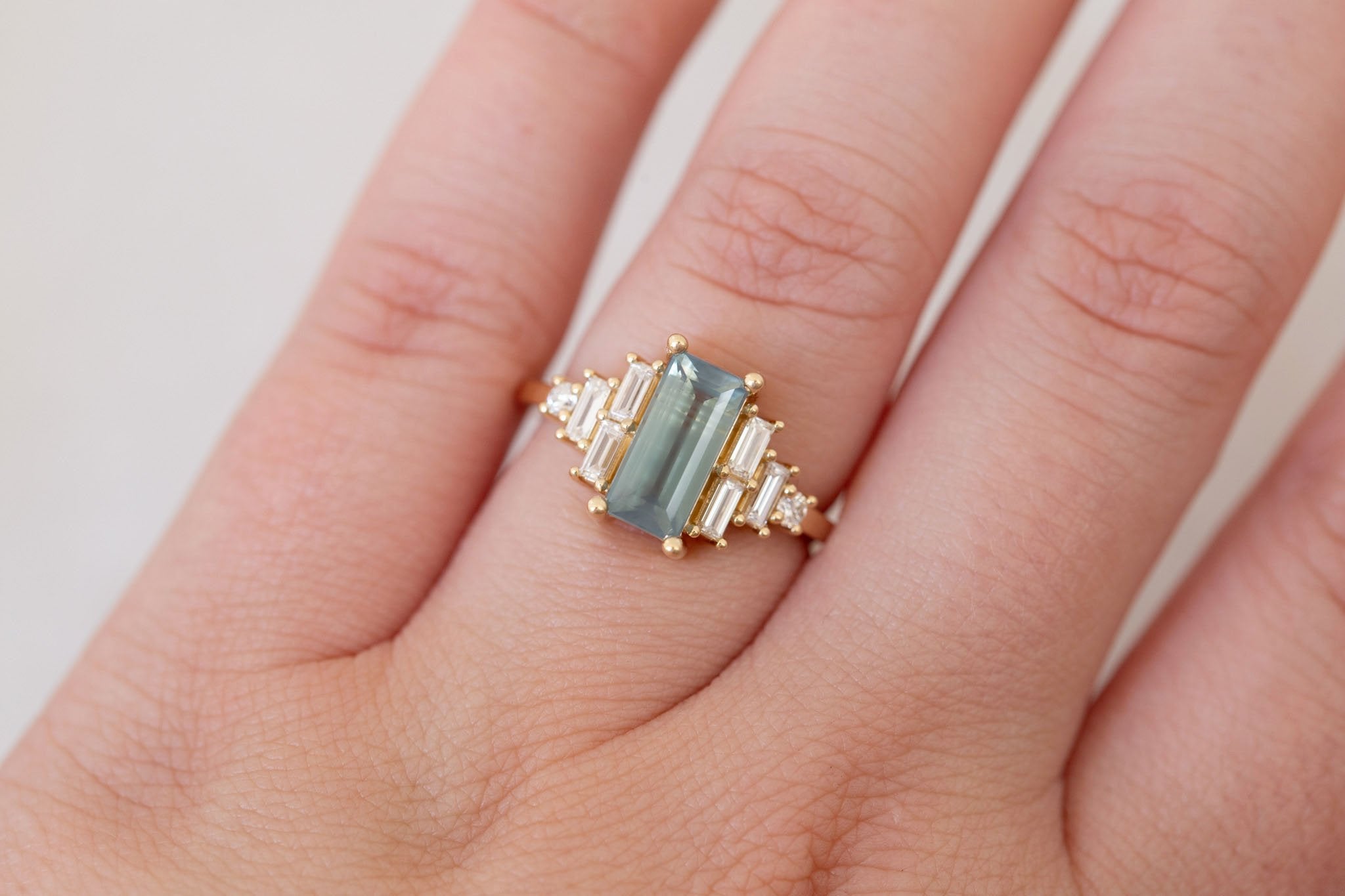 Delta Ring | Mint Montana Sapphire + Diamond Cluster Engagement Ring 2.00 ct | 14k Recycled Gold | One of a Kind