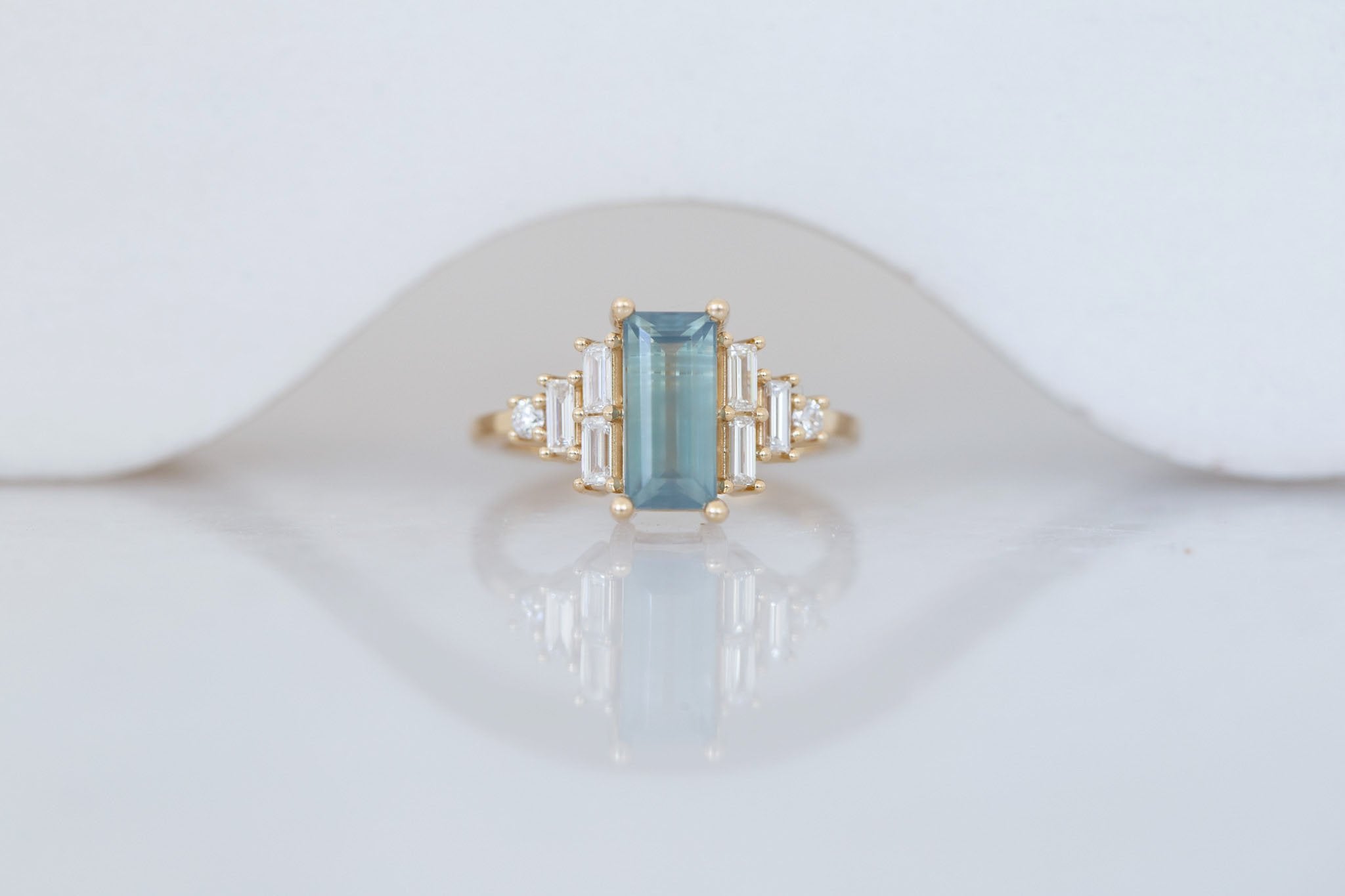 Delta Ring | Mint Montana Sapphire + Diamond Cluster Engagement Ring 2.00 ct | 14k Recycled Gold | One of a Kind