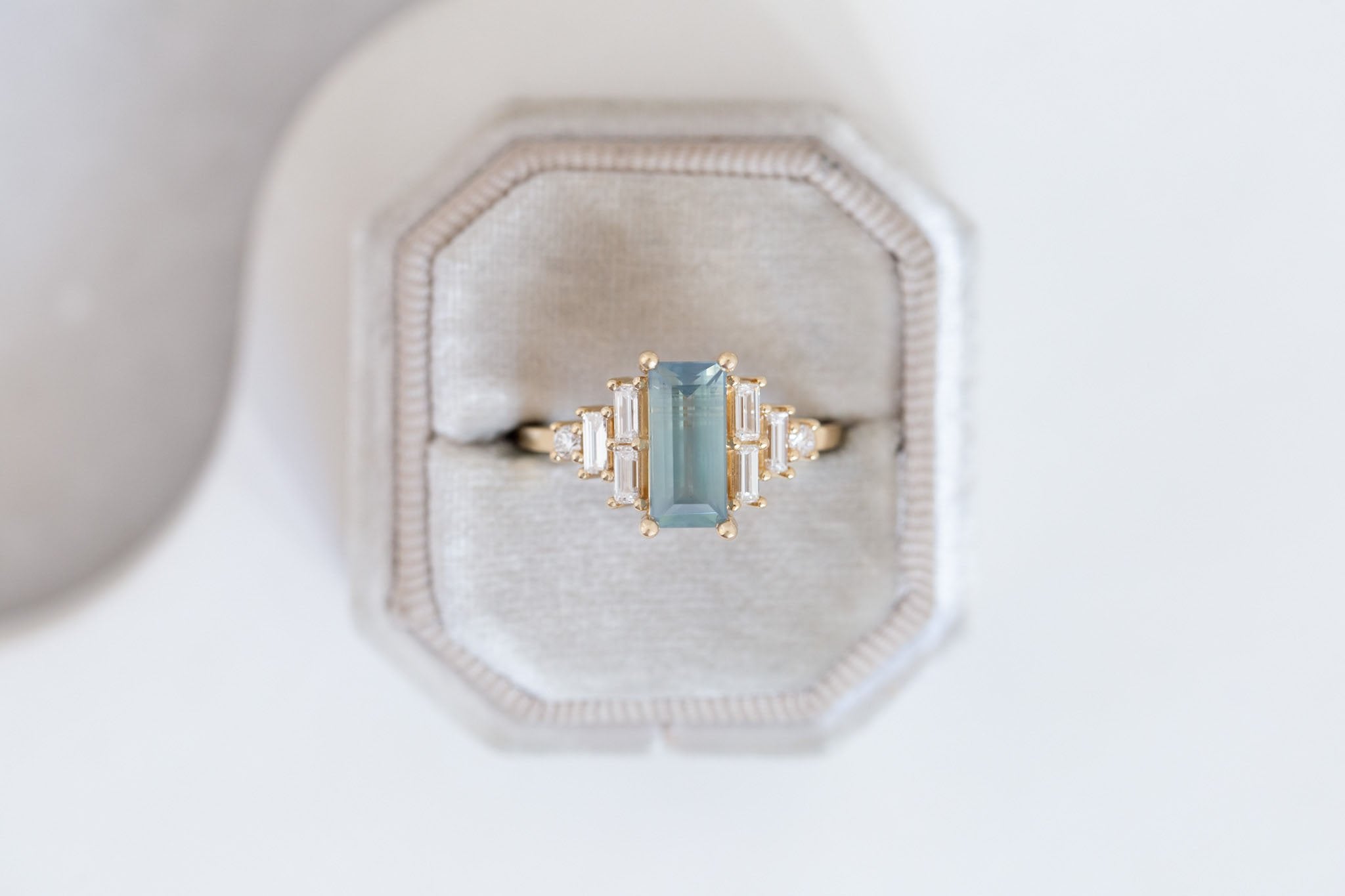 Delta Ring | Mint Montana Sapphire + Diamond Cluster Engagement Ring 2.00 ct | 14k Recycled Gold | One of a Kind