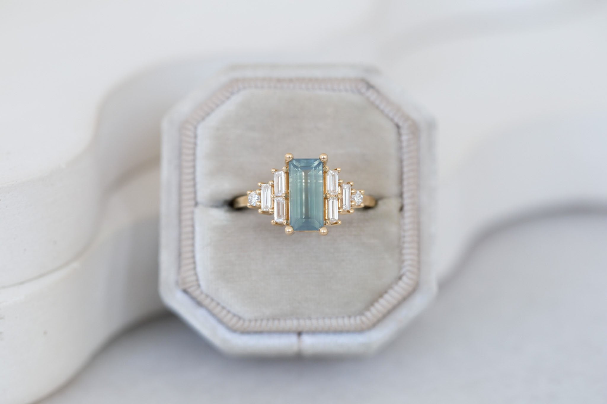 Delta Ring | Mint Montana Sapphire + Diamond Cluster Engagement Ring 2.00 ct | 14k Recycled Gold | One of a Kind