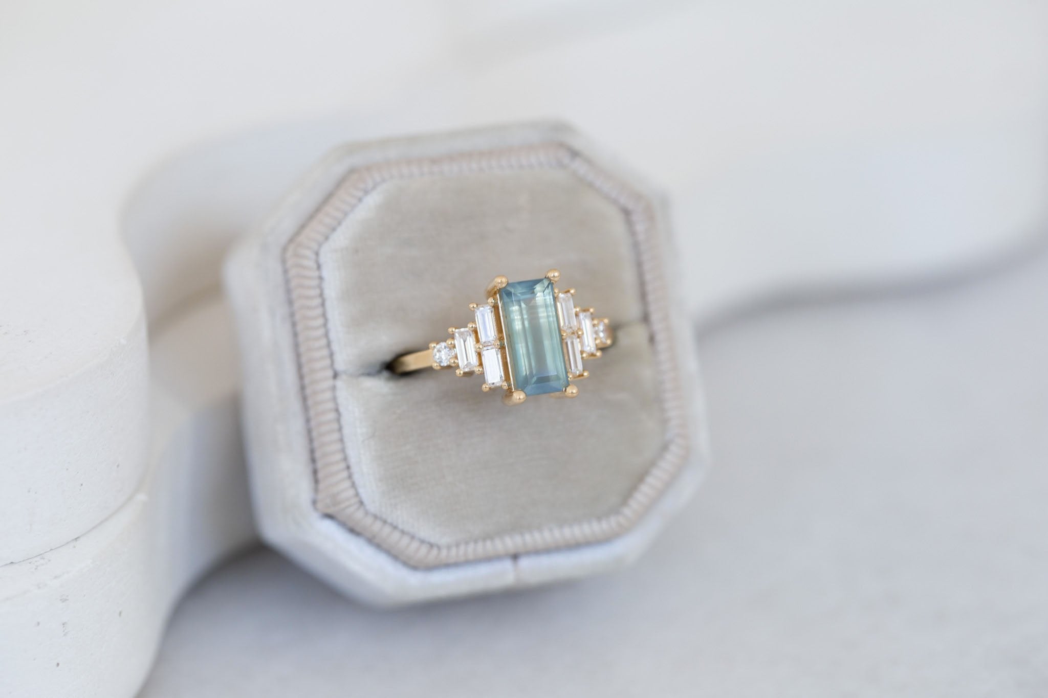 Delta Ring | Mint Montana Sapphire + Diamond Cluster Engagement Ring 2.00 ct | 14k Recycled Gold | One of a Kind