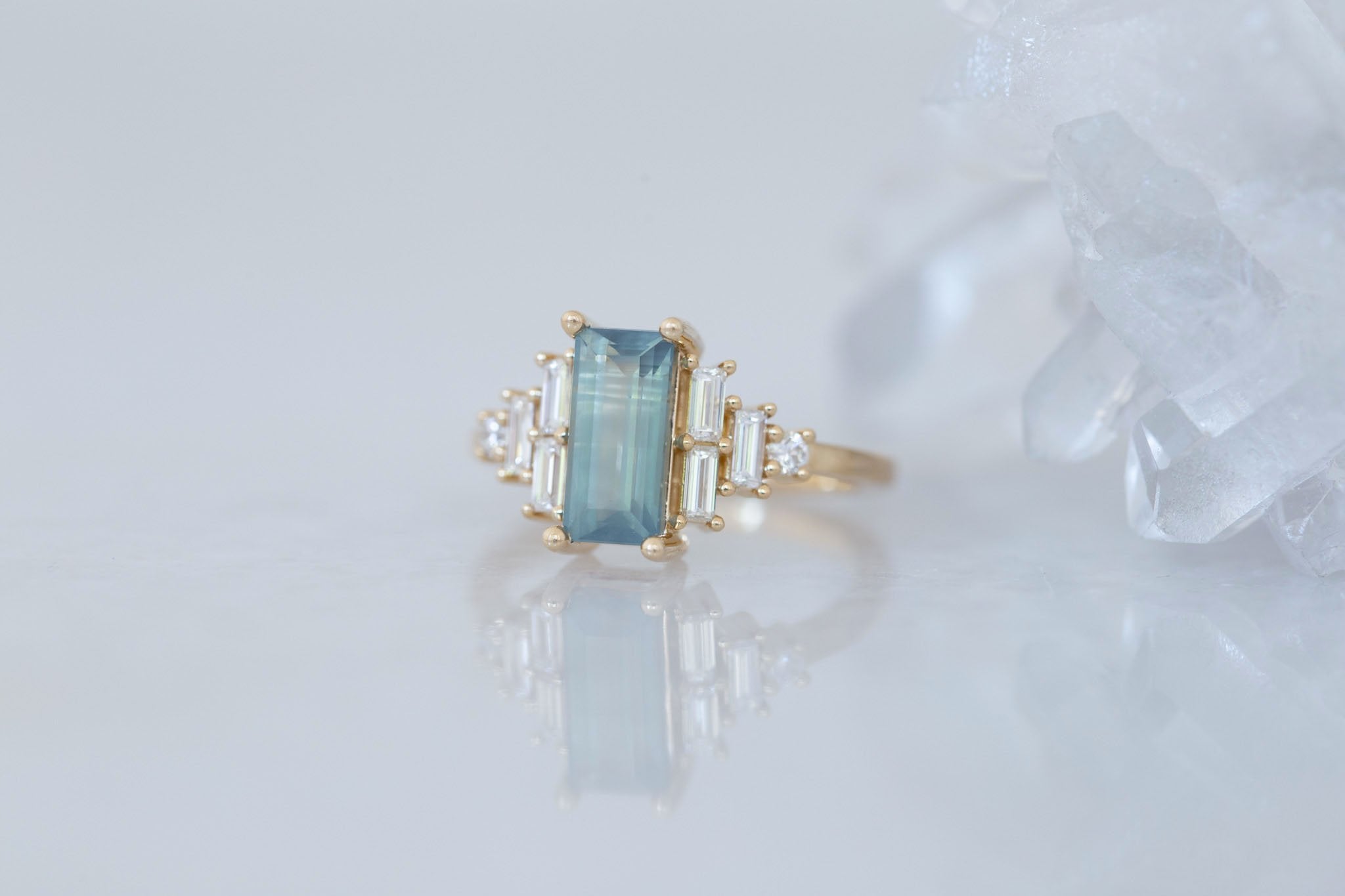 Delta Ring | Mint Montana Sapphire + Diamond Cluster Engagement Ring 2.00 ct | 14k Recycled Gold | One of a Kind