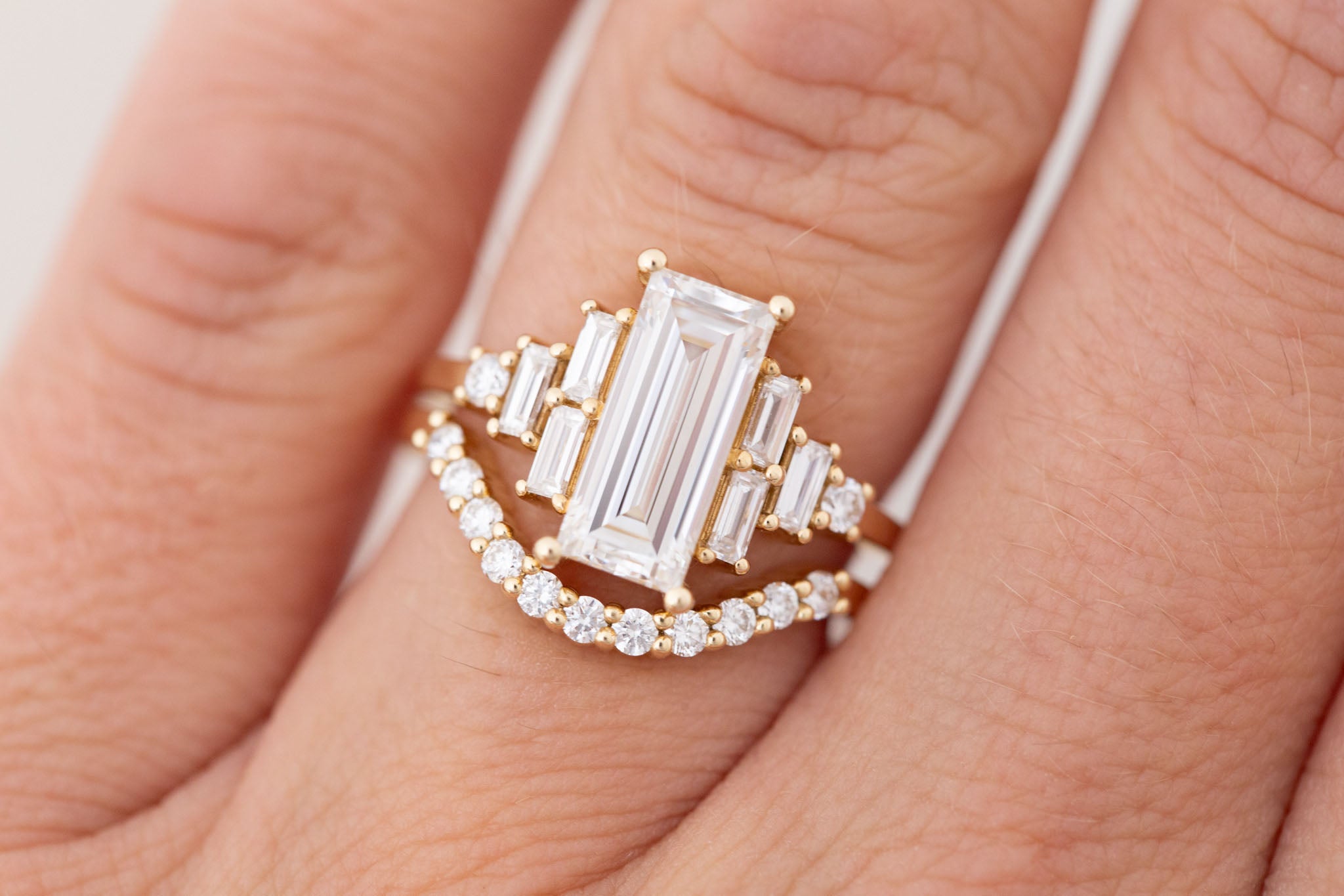 Delta Ring | Lab Baguette Cut Diamond + Diamond Cluster Engagement Ring 2.01 ct | 14k Recycled Gold | One of a Kind Sale price
