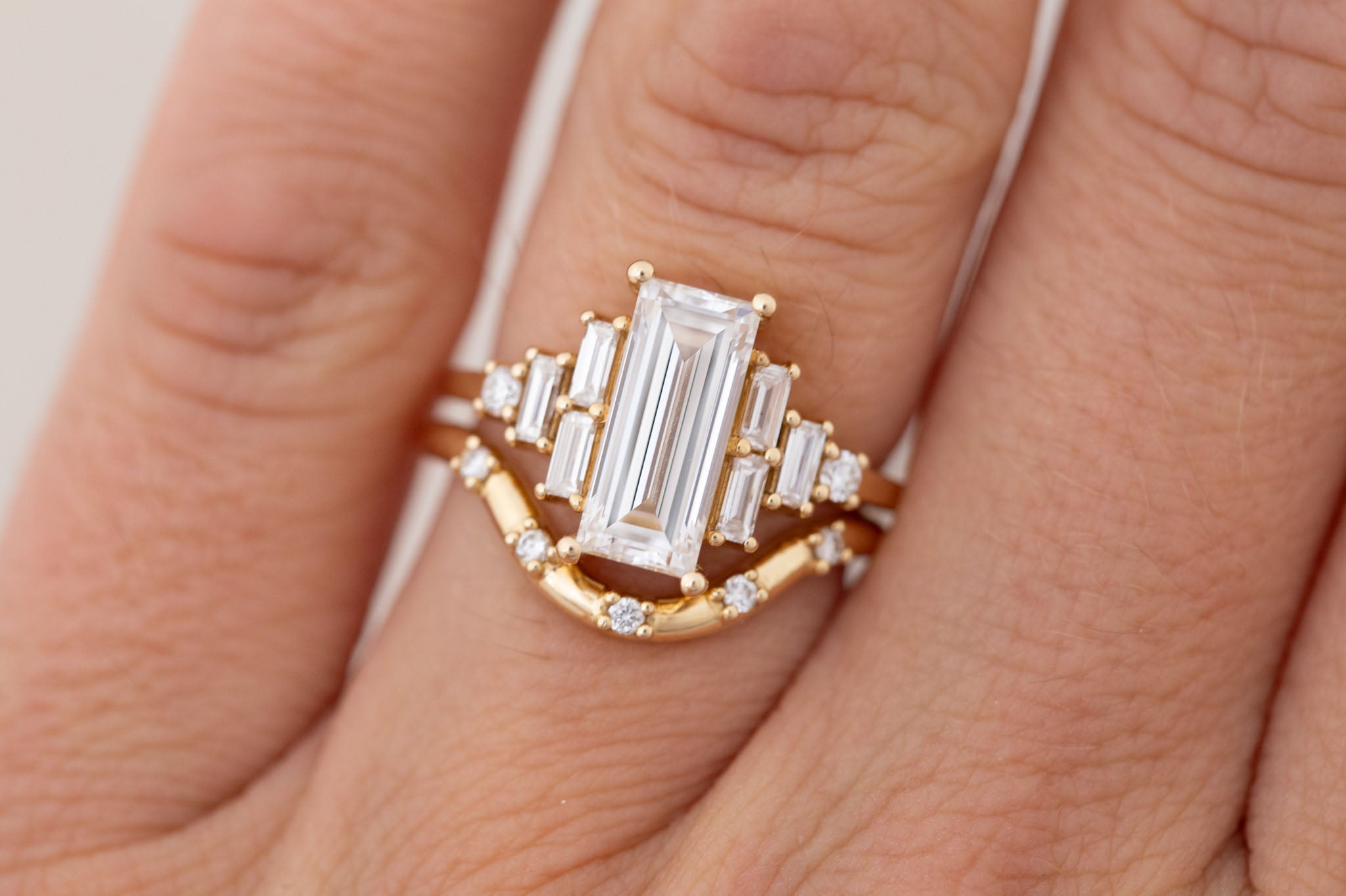 Delta Ring | Lab Baguette Cut Diamond + Diamond Cluster Engagement Ring 2.01 ct | 14k Recycled Gold | One of a Kind Sale price