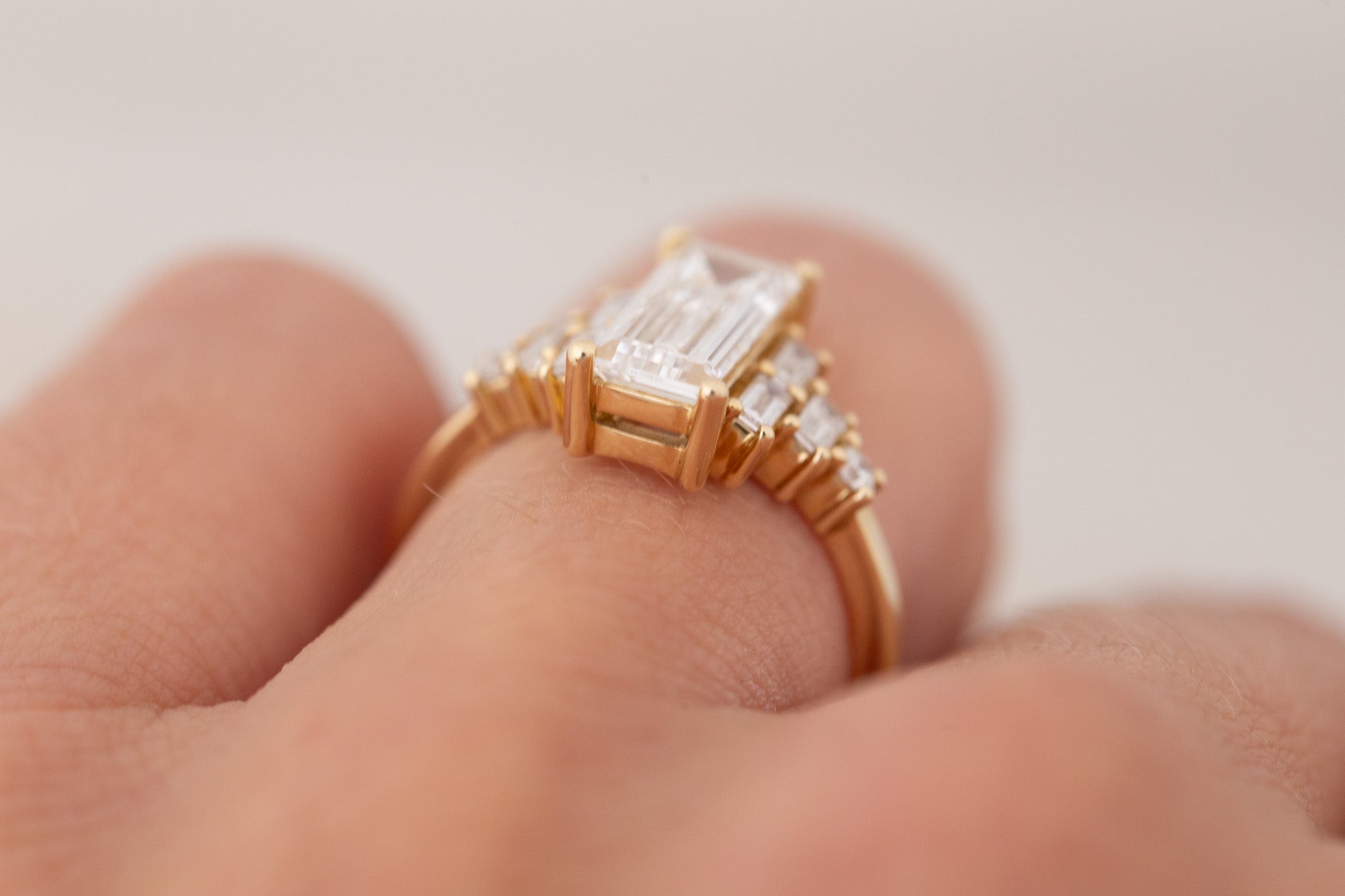 Delta Ring | Lab Baguette Cut Diamond + Diamond Cluster Engagement Ring 2.01 ct | 14k Recycled Gold | One of a Kind Sale price
