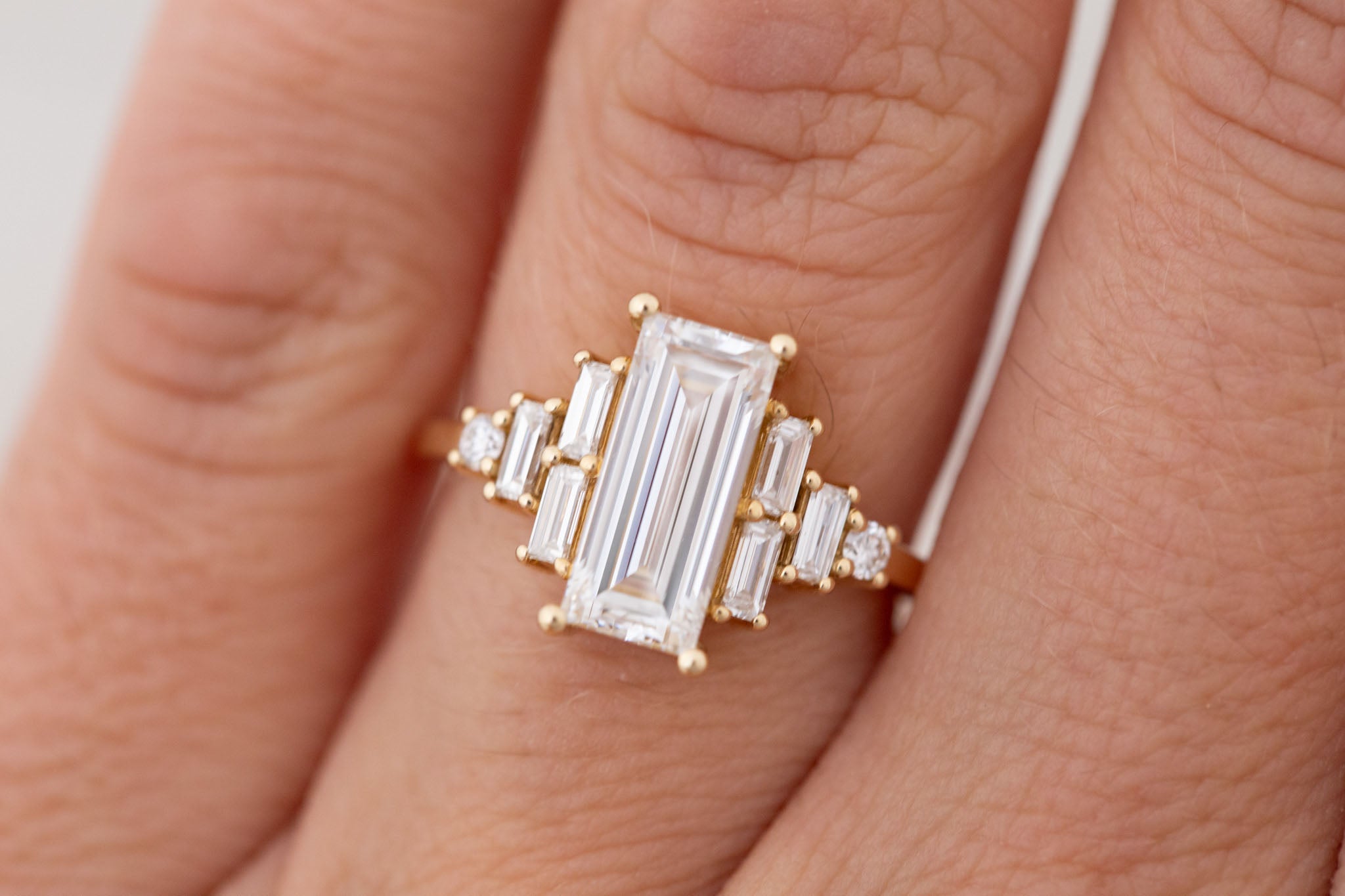 Delta Ring | Lab Baguette Cut Diamond + Diamond Cluster Engagement Ring 2.01 ct | 14k Recycled Gold | One of a Kind Sale price