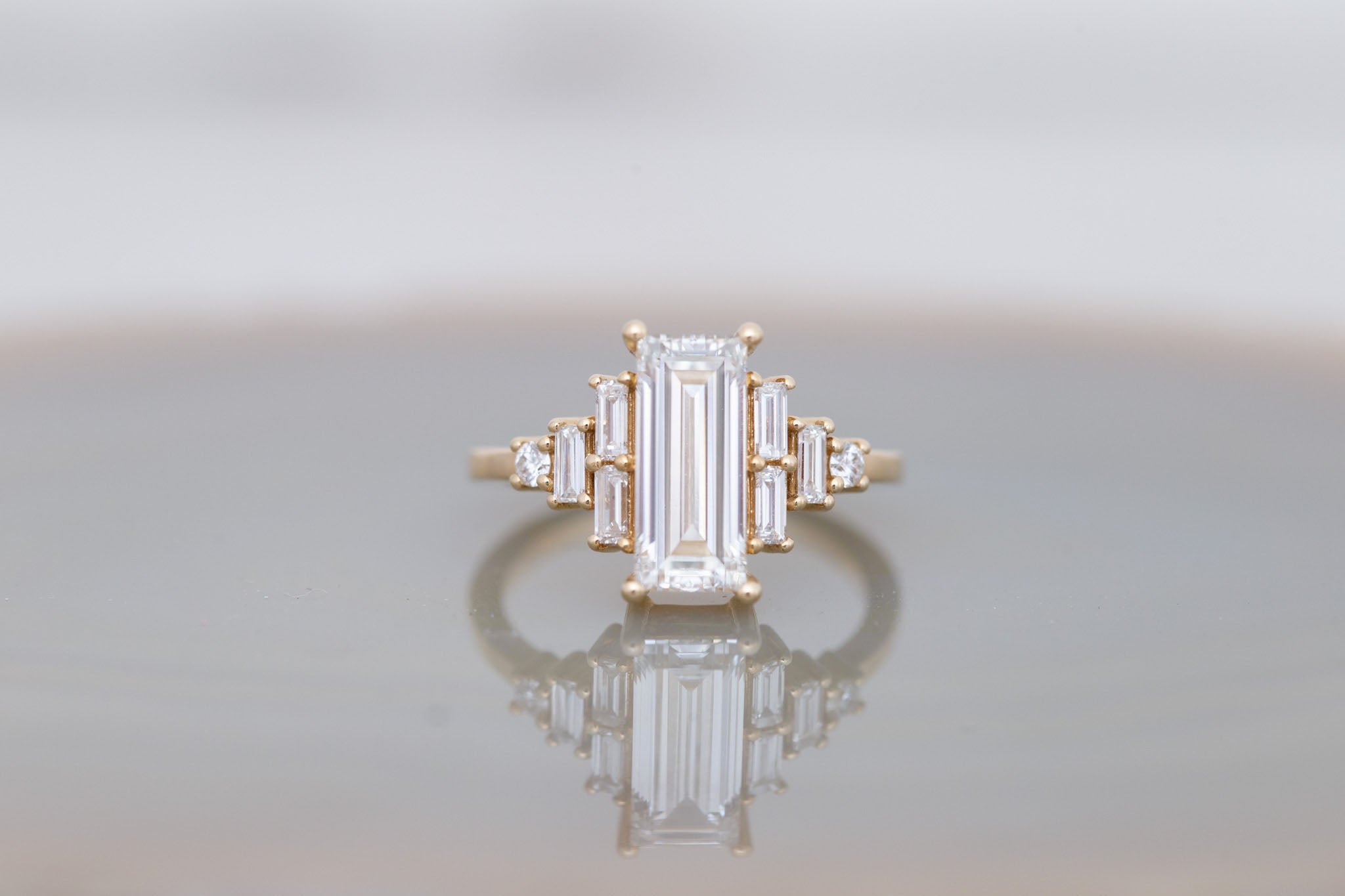 Delta Ring | Lab Baguette Cut Diamond + Diamond Cluster Engagement Ring 2.01 ct | 14k Recycled Gold | One of a Kind Sale price