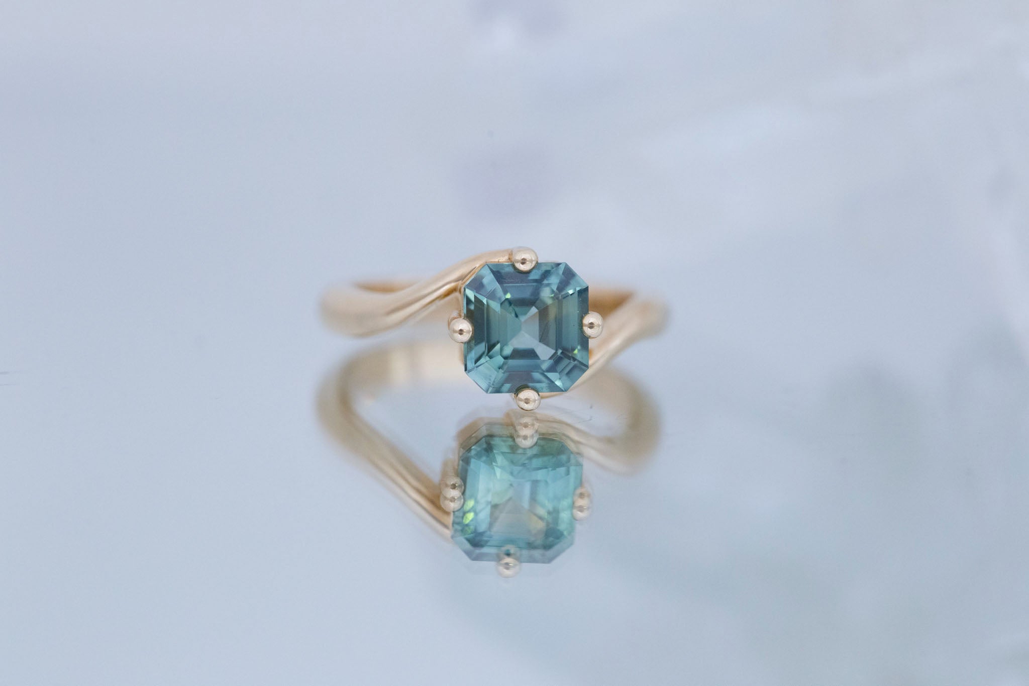 Marin Ring | Green Asscher Sapphire Bypass Engagement Ring 2.02 ct | 14k Recycled Gold | One of a Kind