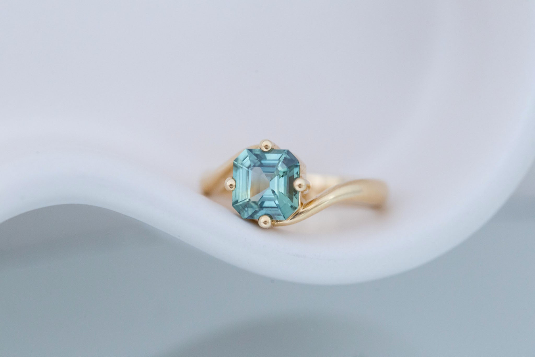 Marin Ring | Green Asscher Sapphire Bypass Engagement Ring 2.02 ct | 14k Recycled Gold | One of a Kind