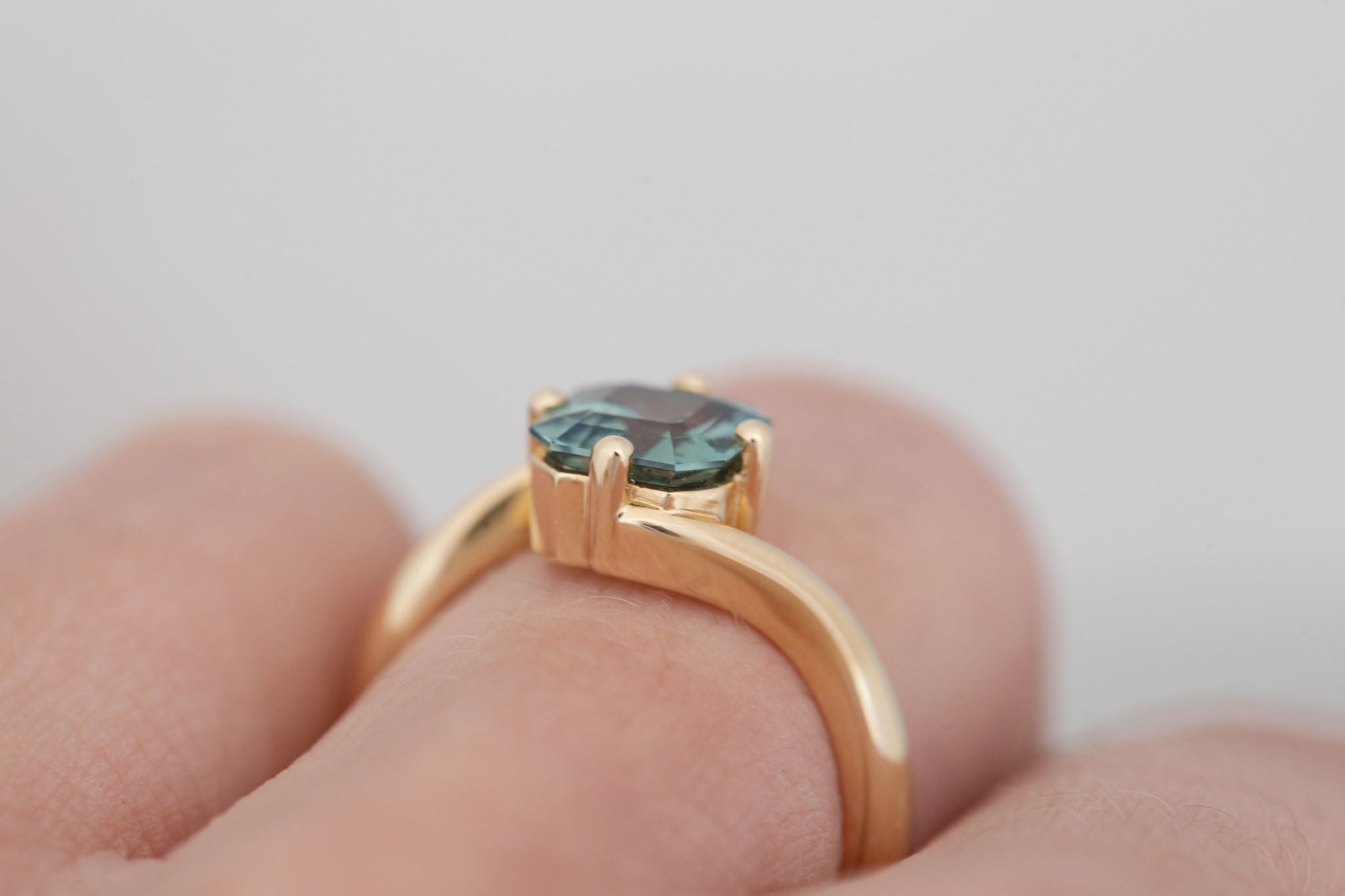 Marin Ring | Green Asscher Sapphire Bypass Engagement Ring 2.02 ct | 14k Recycled Gold | One of a Kind