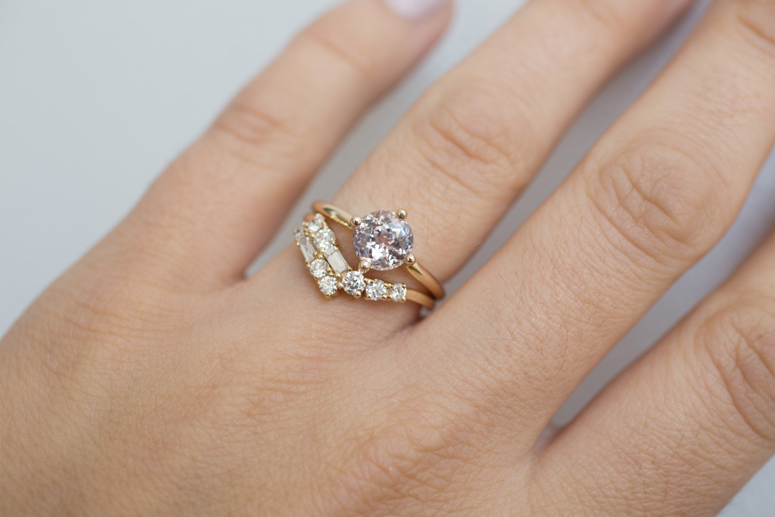 Leta Ring | Lavender Round Sapphire Compass Set Solitaire Engagement Ring 2.03 ct | 14k Recycled Gold | One of a Kind