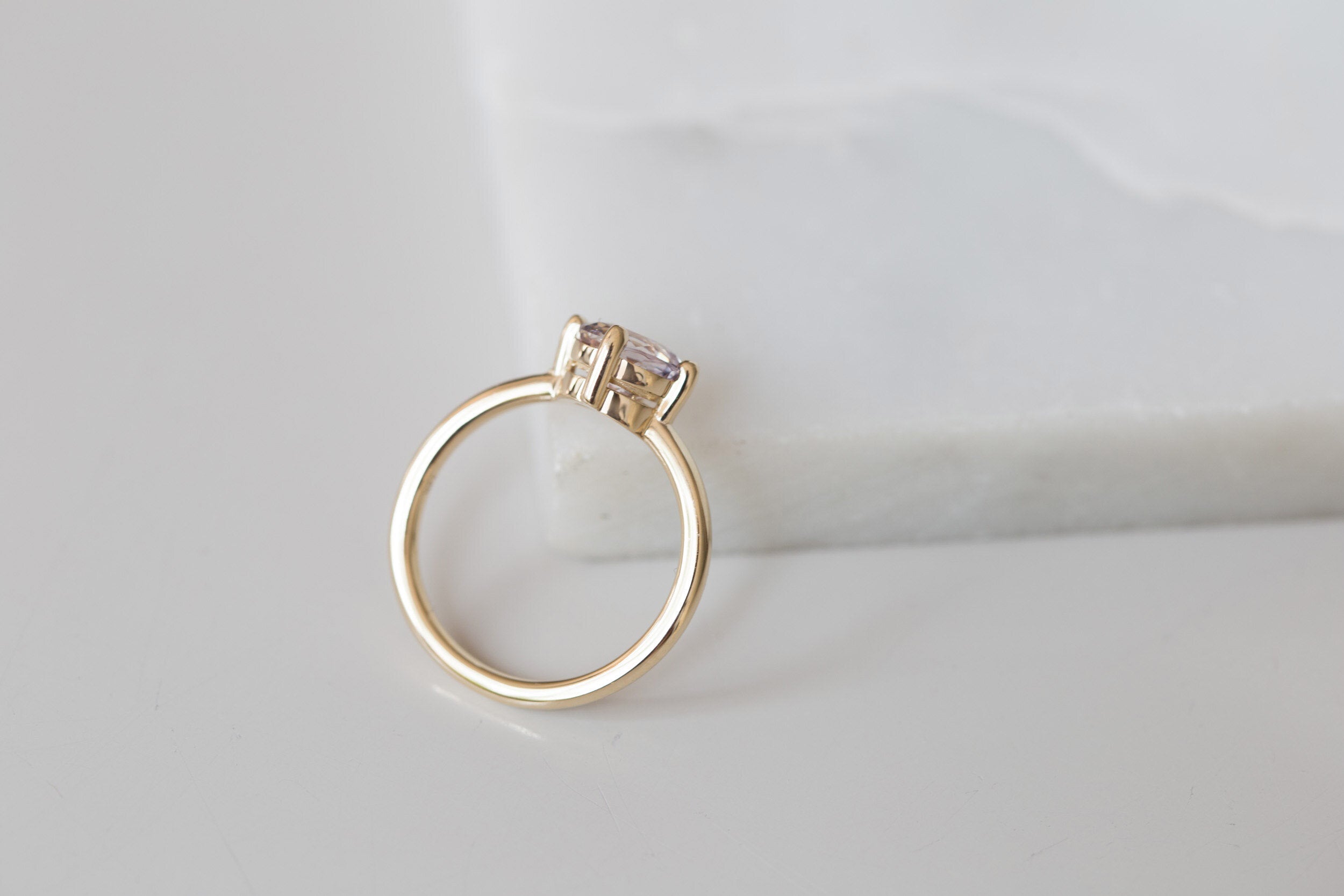 Leta Ring | Lavender Round Sapphire Compass Set Solitaire Engagement Ring 2.03 ct | 14k Recycled Gold | One of a Kind