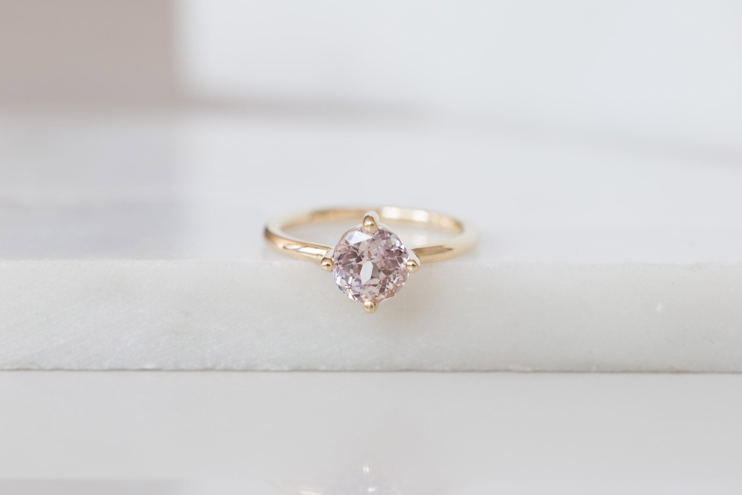 Leta Ring | Lavender Round Sapphire Compass Set Solitaire Engagement Ring 2.03 ct | 14k Recycled Gold | One of a Kind