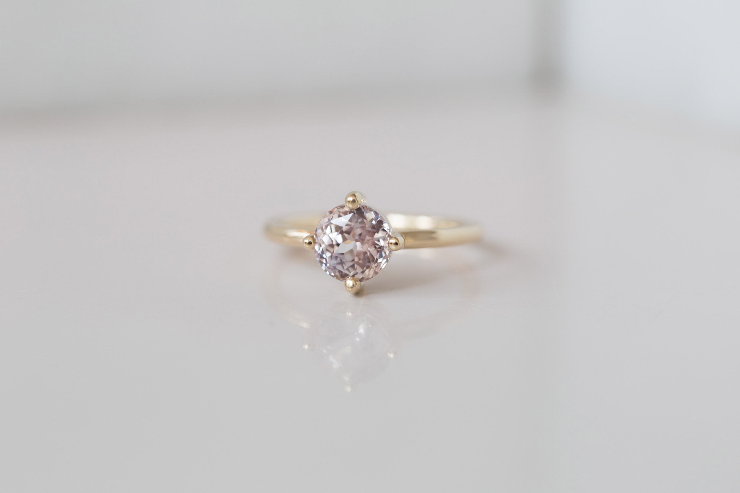 Leta Ring | Lavender Round Sapphire Compass Set Solitaire Engagement Ring 2.03 ct | 14k Recycled Gold | One of a Kind